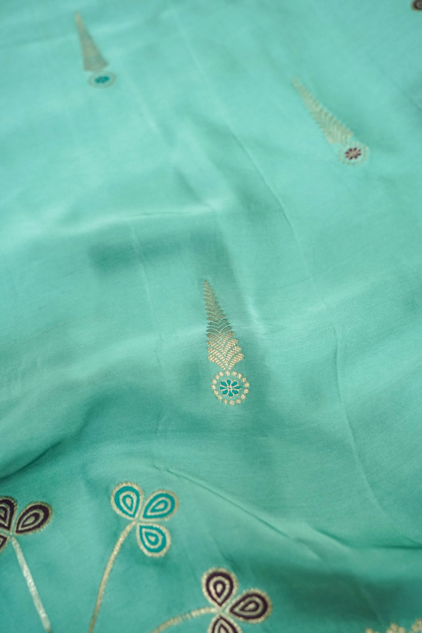 Aqua Mint Blue Mashru Silk Saree with Gold Zari Border