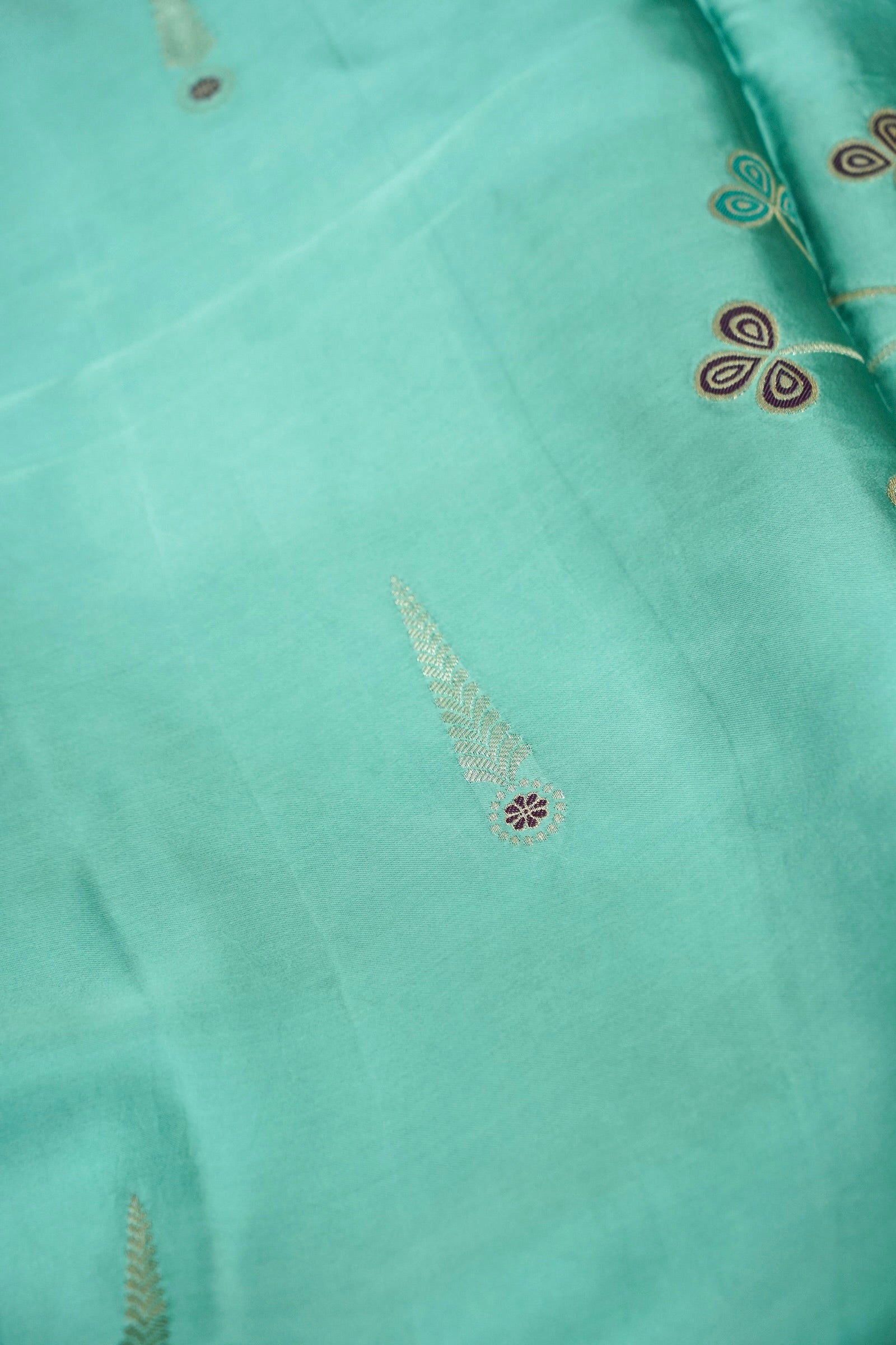 Aqua Mint Blue Mashru Silk Saree with Gold Zari Border