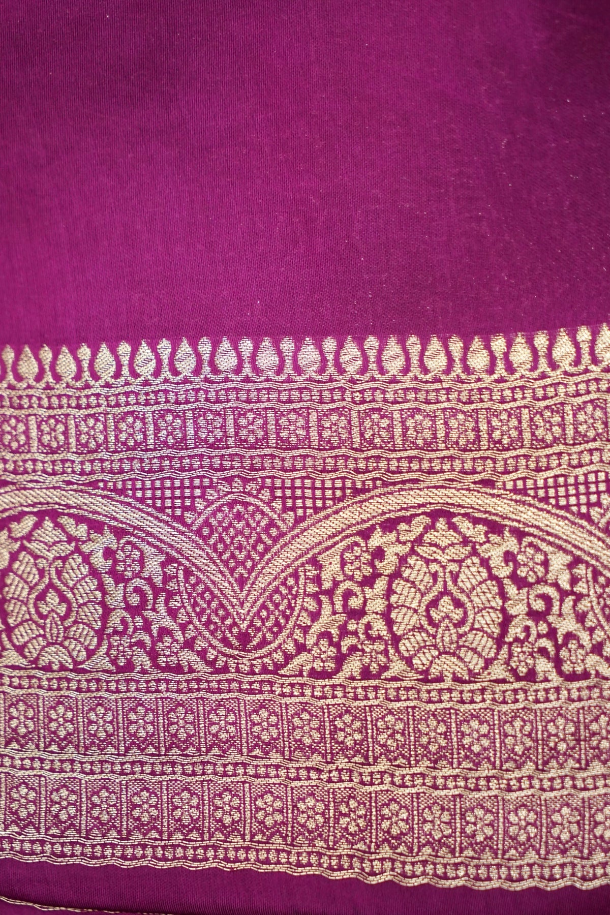 Berry Purple Mashru Silk Saree with Champagne Floral Zari Border