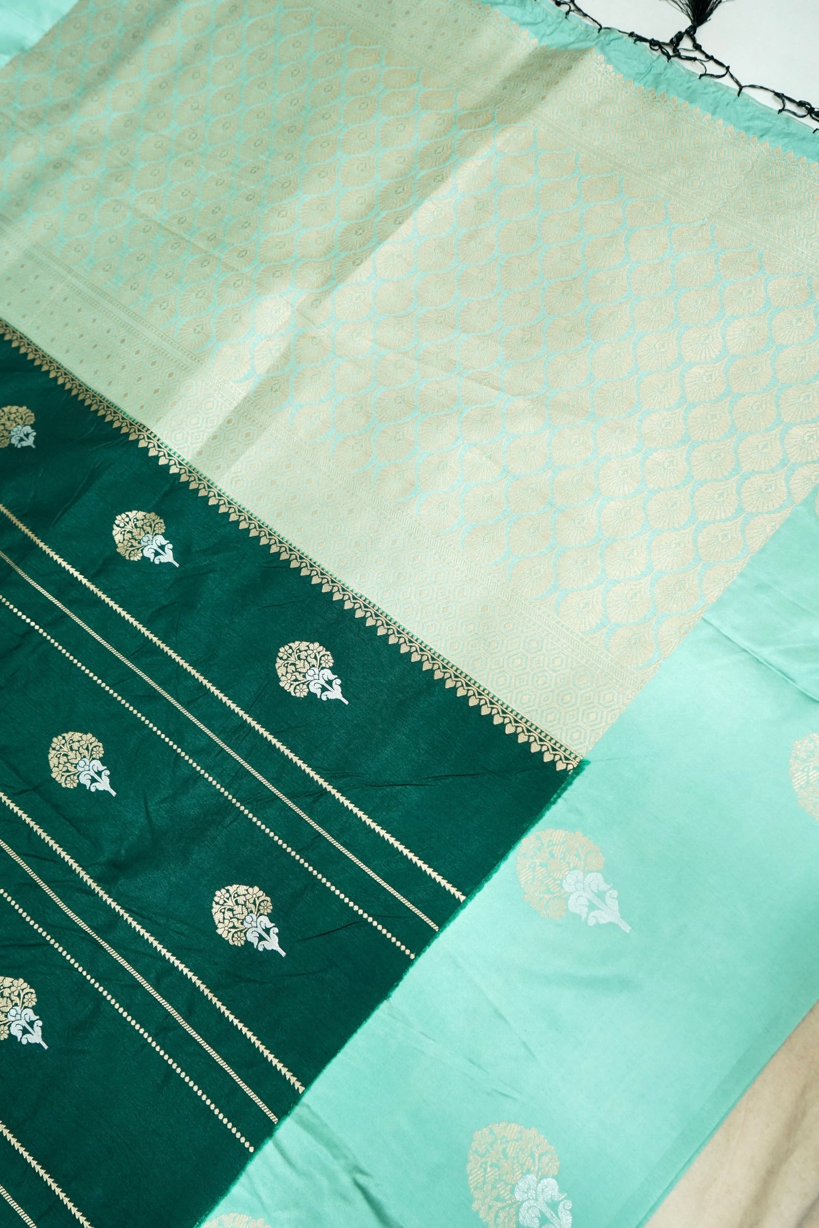 Dual Tone Emerald Green & Mint Dola Silk Saree