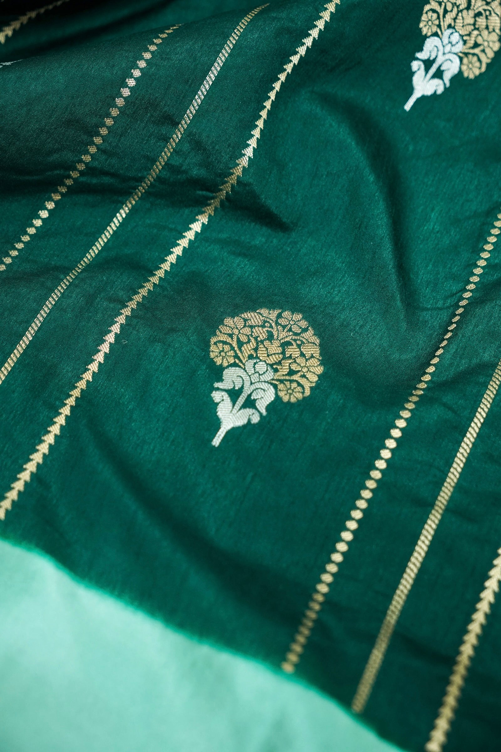 Dual Tone Emerald Green & Mint Dola Silk Saree