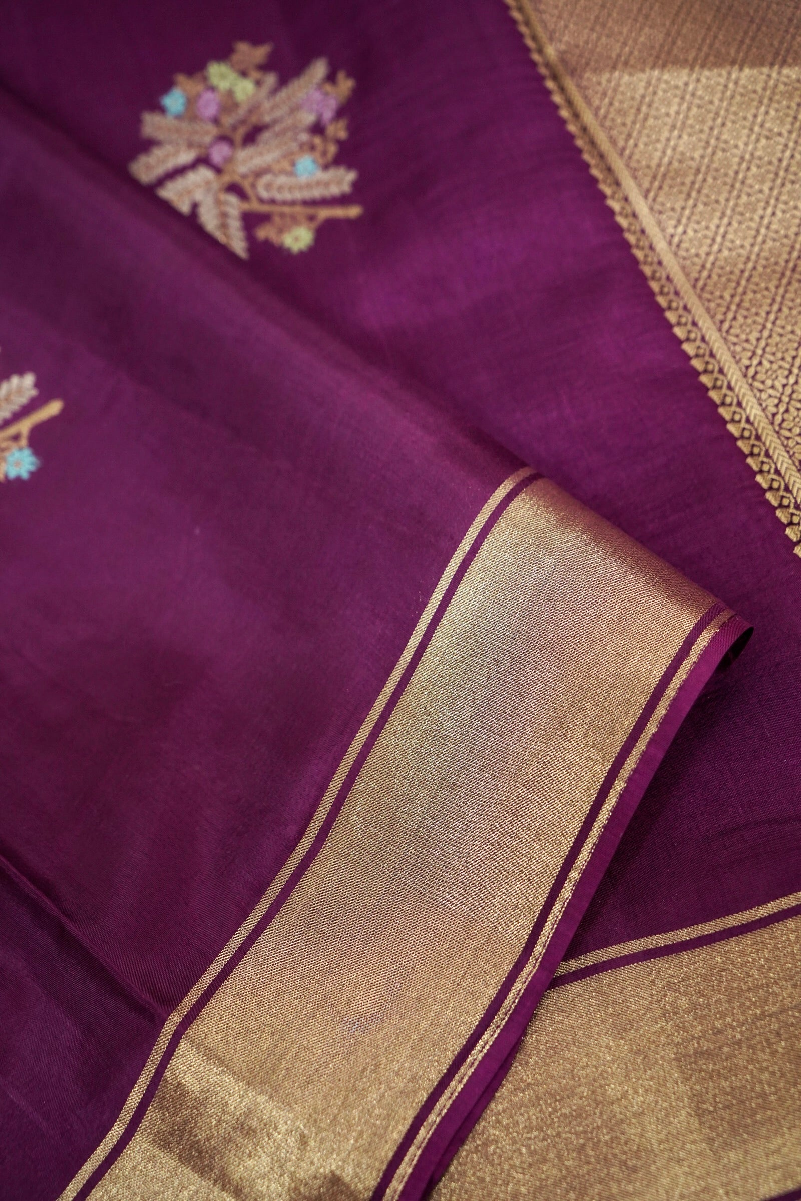 Royal Plum Purple Dola Silk Banarasi Saree with Champagne Gold Zari