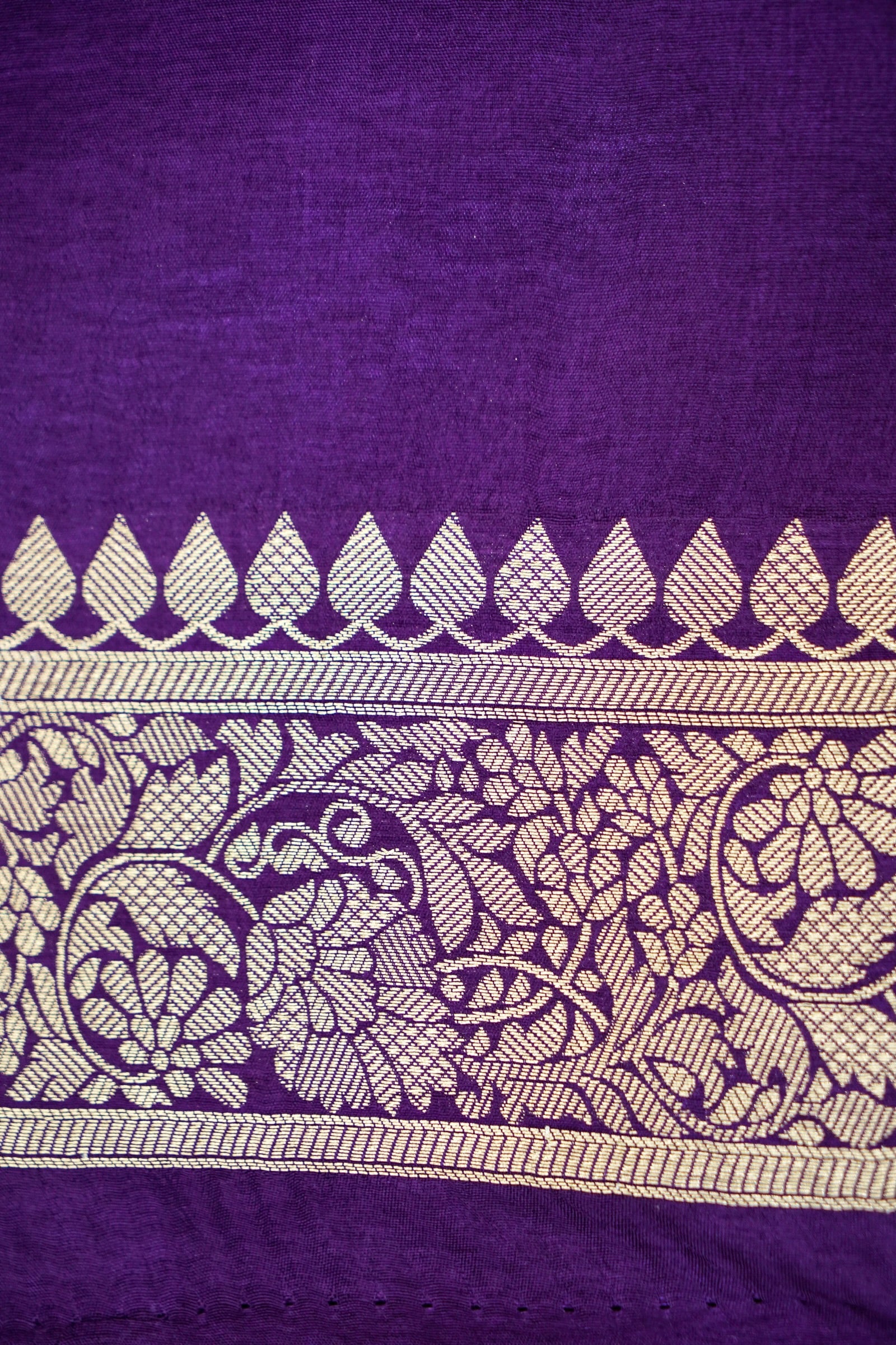 Royal Violet Purple Dupion Silk Banarasi Saree with Champagne Gold Zari