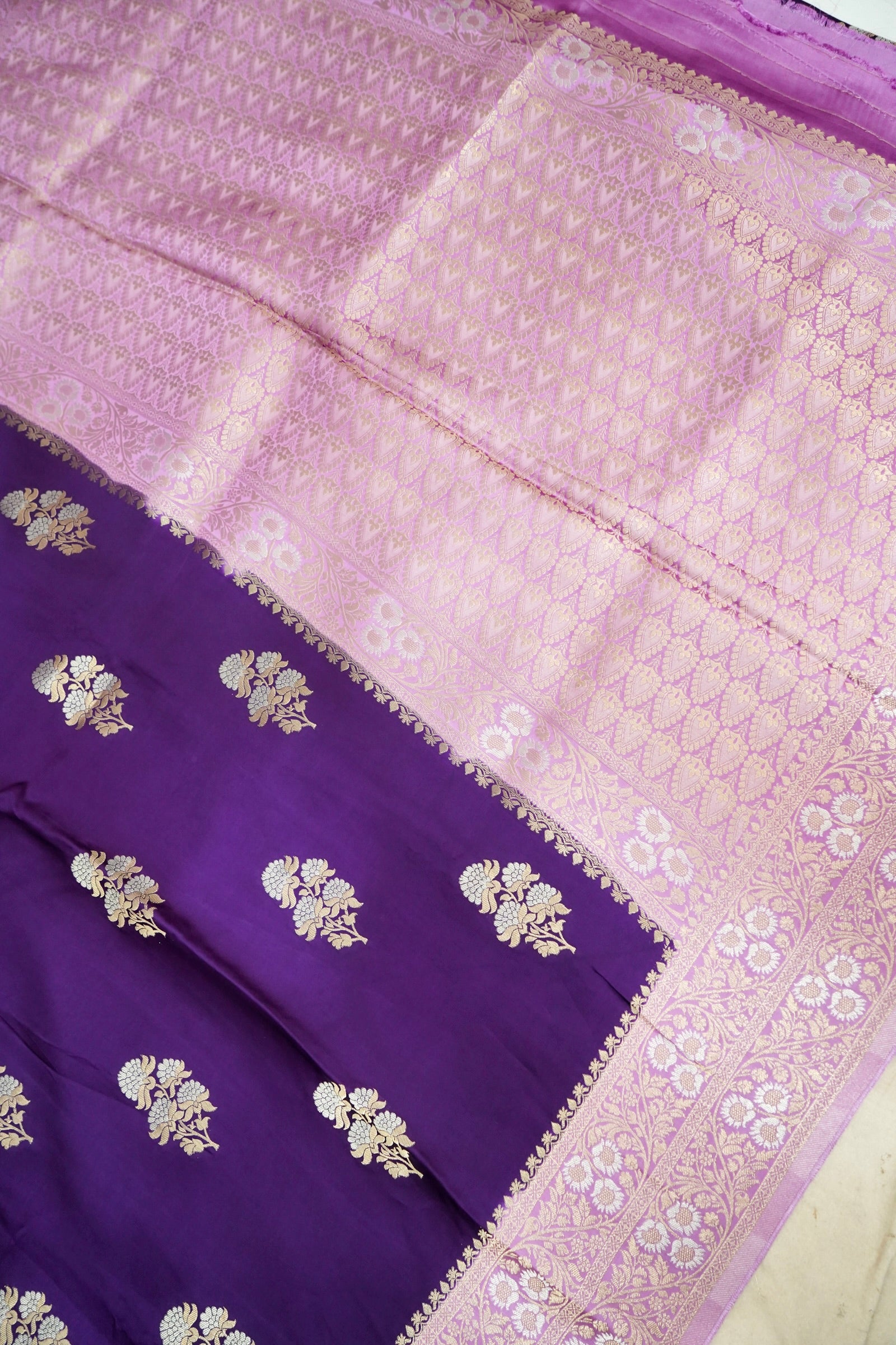 Royal Purple & Lilac Pink Mashru Silk Banarasi Saree