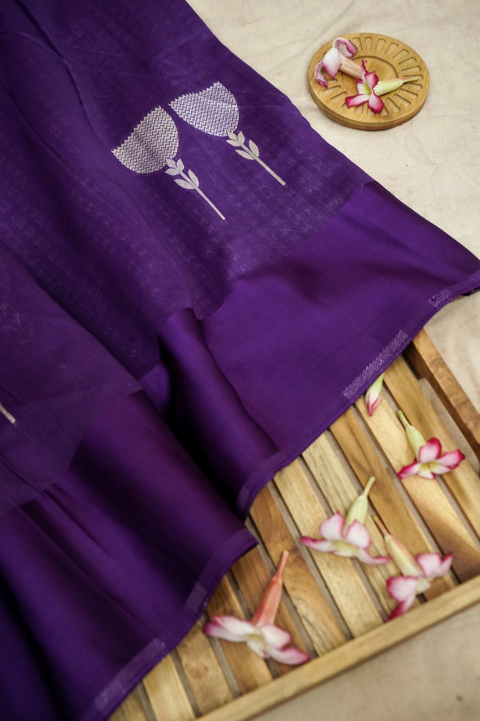 Royal Violet Mul Cotton Banarasi Saree with Silver Zari