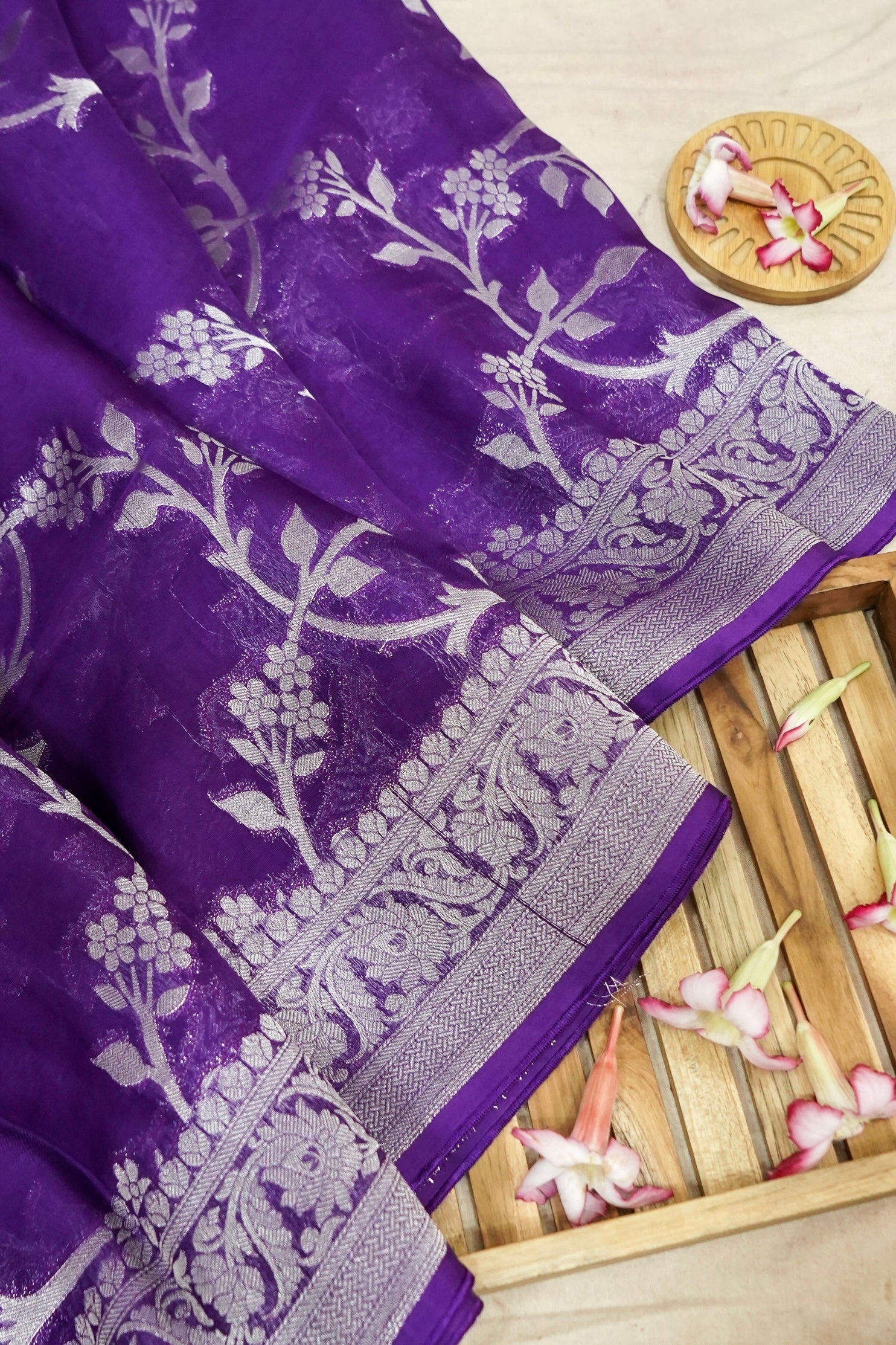 Royal Purple Pure Banarasi Tussar Munga Silk Saree
