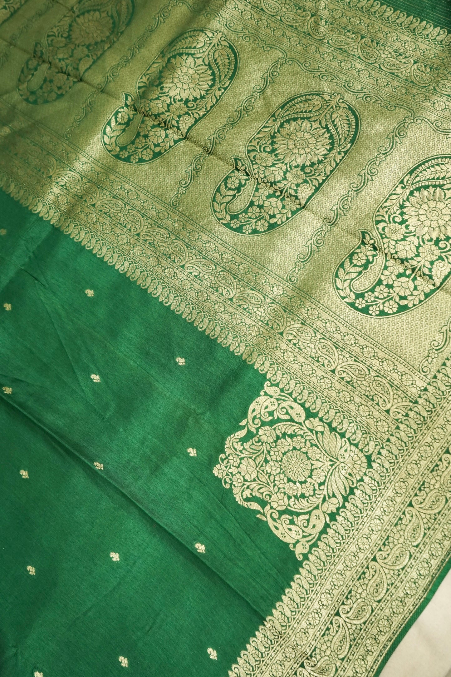 Emerald Green Dupion Silk Saree with Gold Zari Border