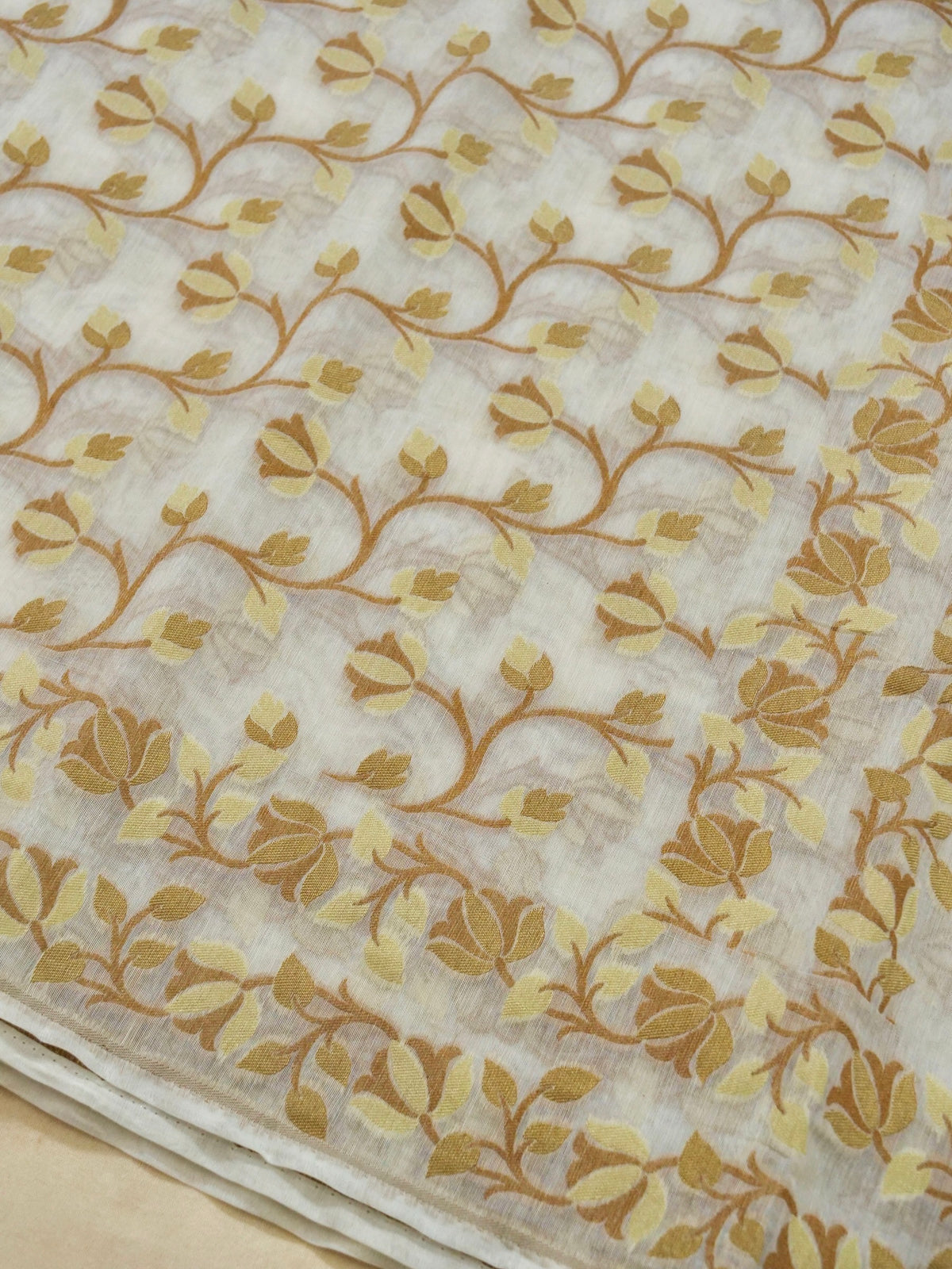 Ivory Jamdhani Style Saree with Mustard Gold Woven Motifs
