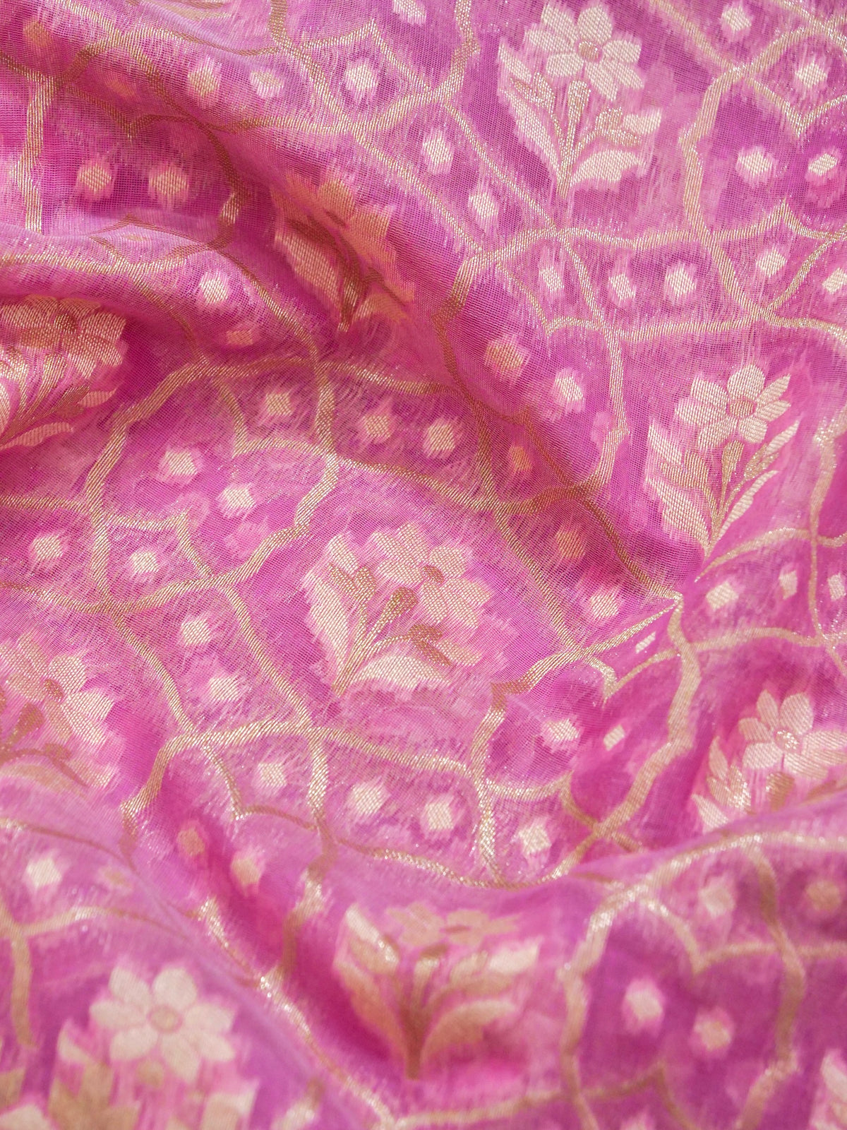 Baby Pink Jamdhani-Style Saree with Intricate Floral Motifs