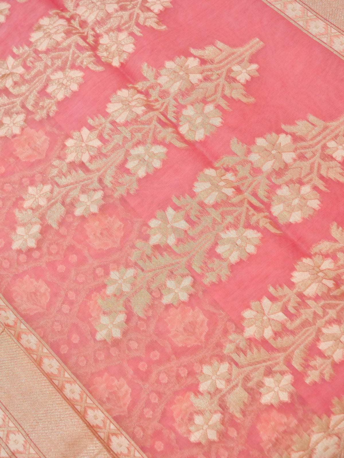 Dusty Rose Jamdhani-Style Saree with Intricate Floral Motifs