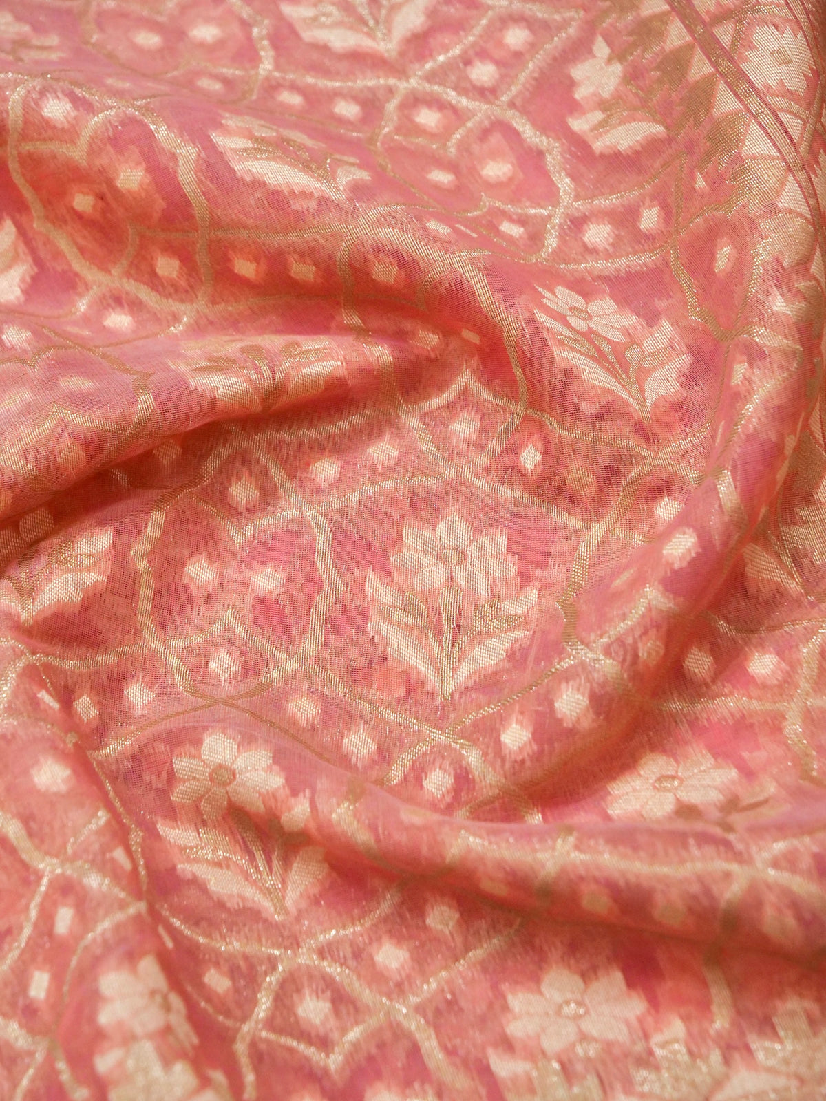 Dusty Rose Jamdhani-Style Saree with Intricate Floral Motifs