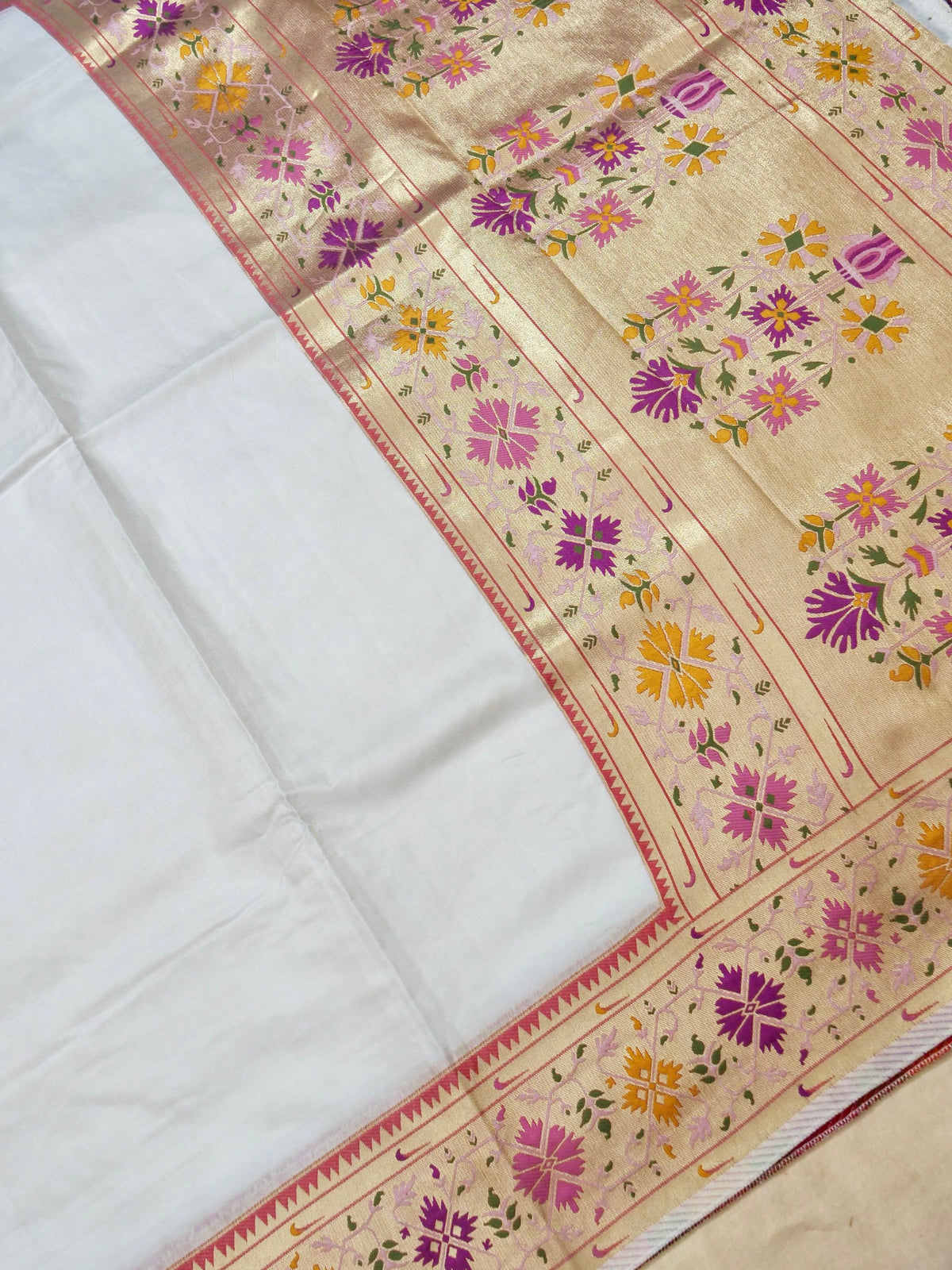 Durga Pooja Special - Ivory Banarasi Silk Saree