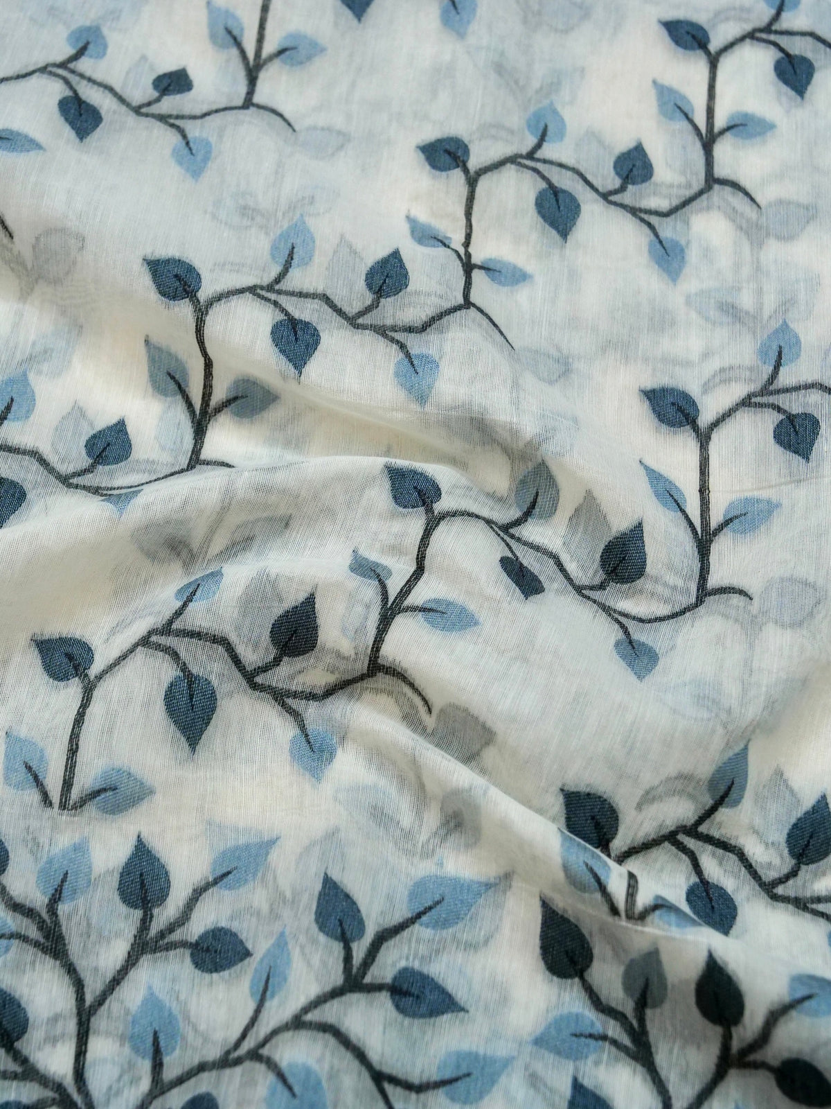 Ivory Jamdhani Style Saree with Grey Blue Geometric Floral Pattern