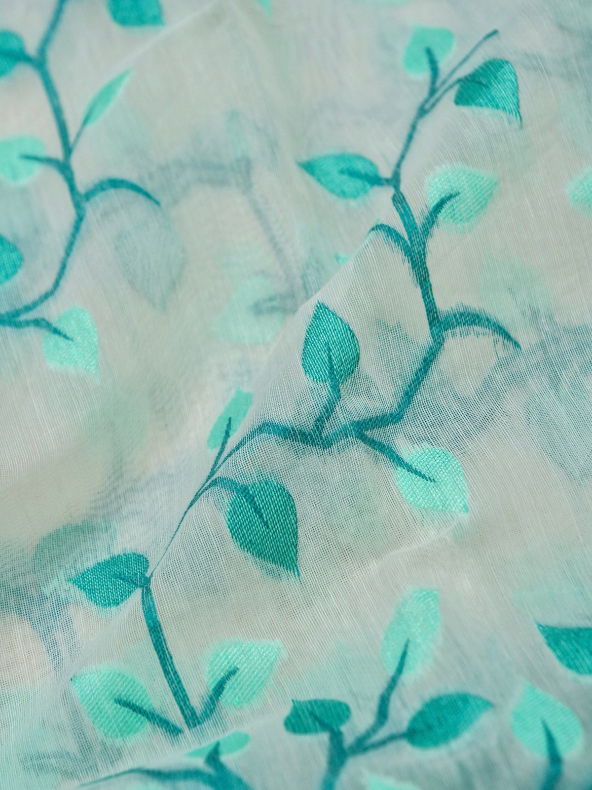 Ivory Jamdhani Style Saree with Blue Teal Geometric Floral Pattern