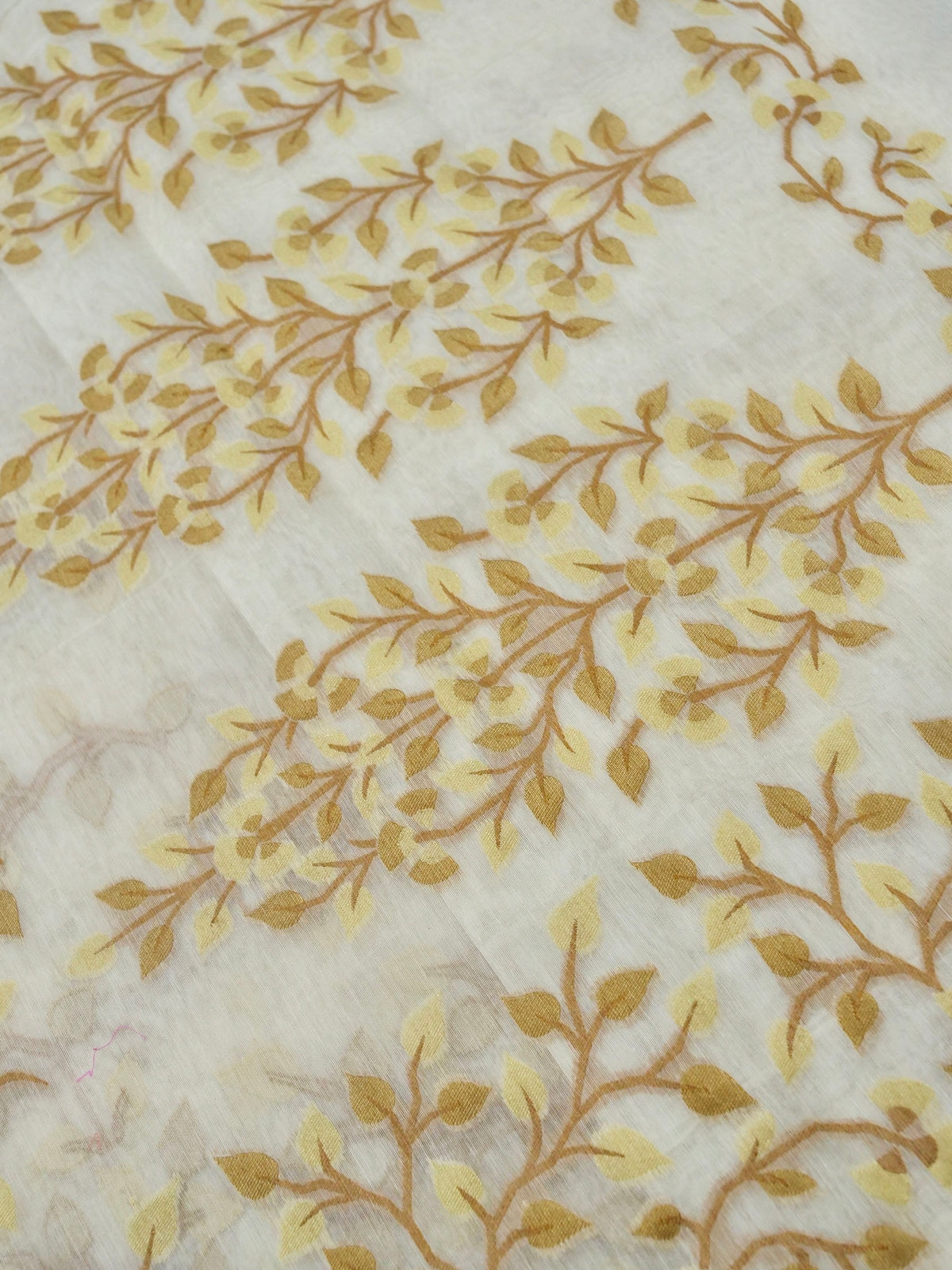 Ivory Jamdhani Style Saree with Mustard Gold Geometric Floral Pattern