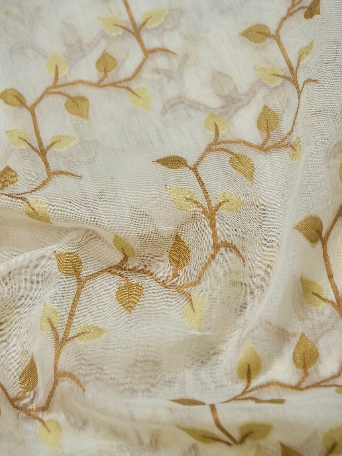 Ivory Jamdhani Style Saree with Mustard Gold Geometric Floral Pattern