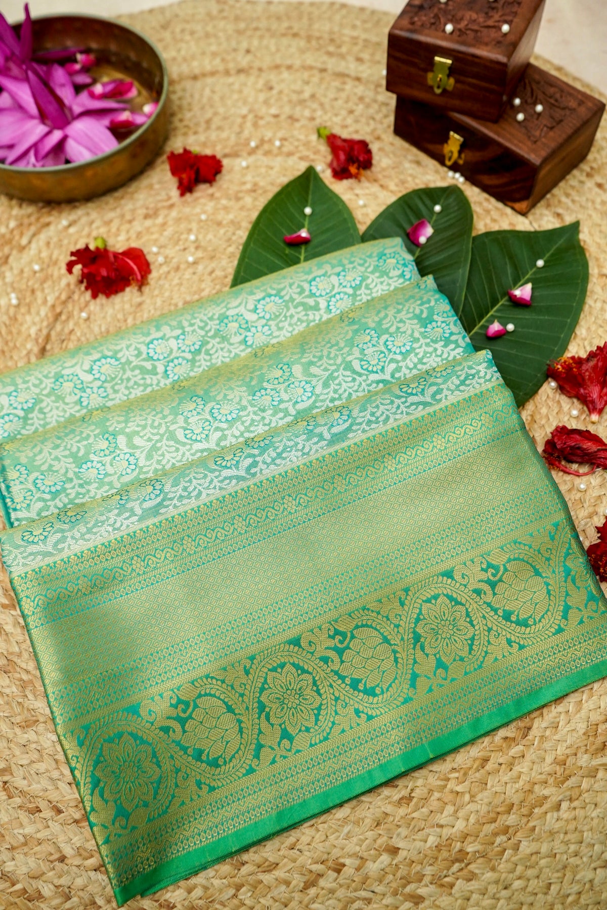 Suvarna - Mint Green Dharmavaram Tissue Silk Saree