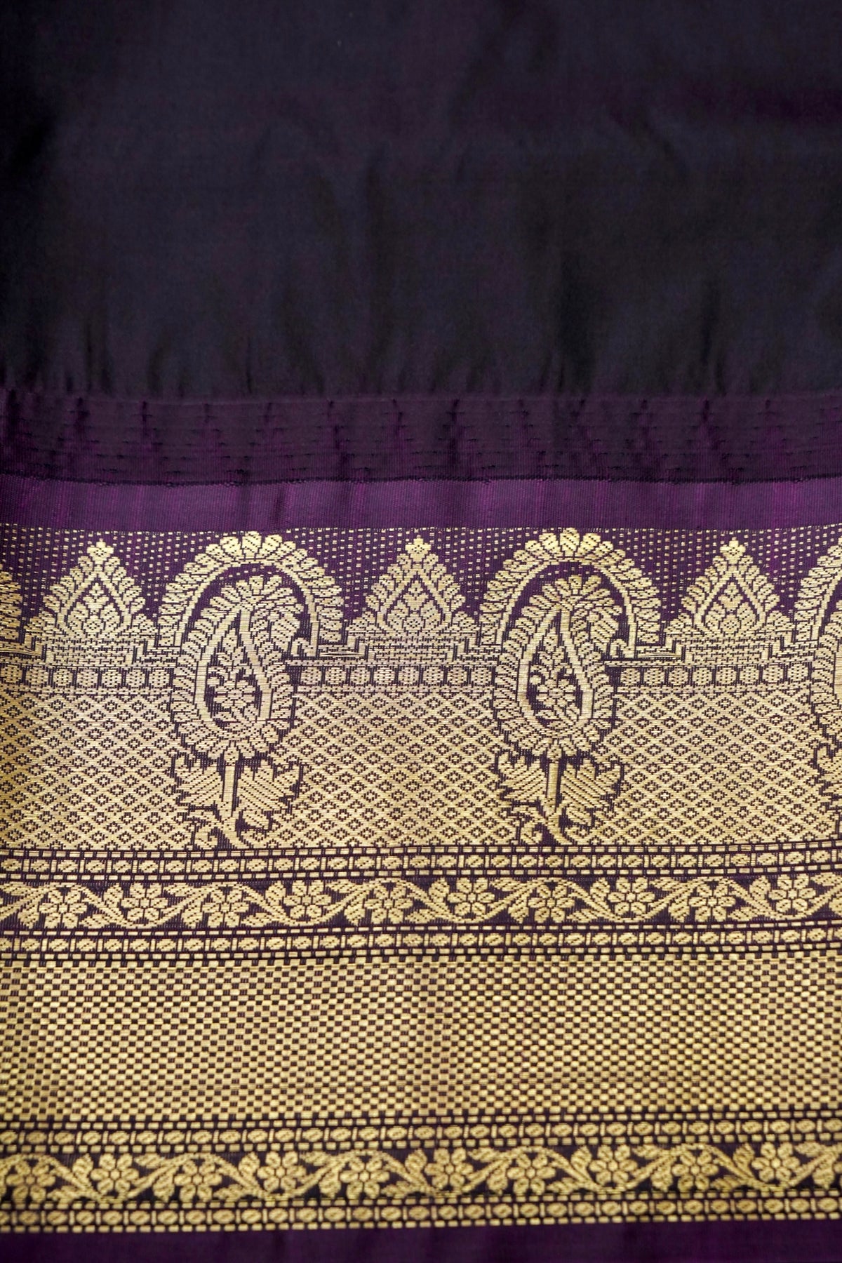 Suvarna - Baby Pink Gadwal Silk Saree with Dark Purple Gold Border