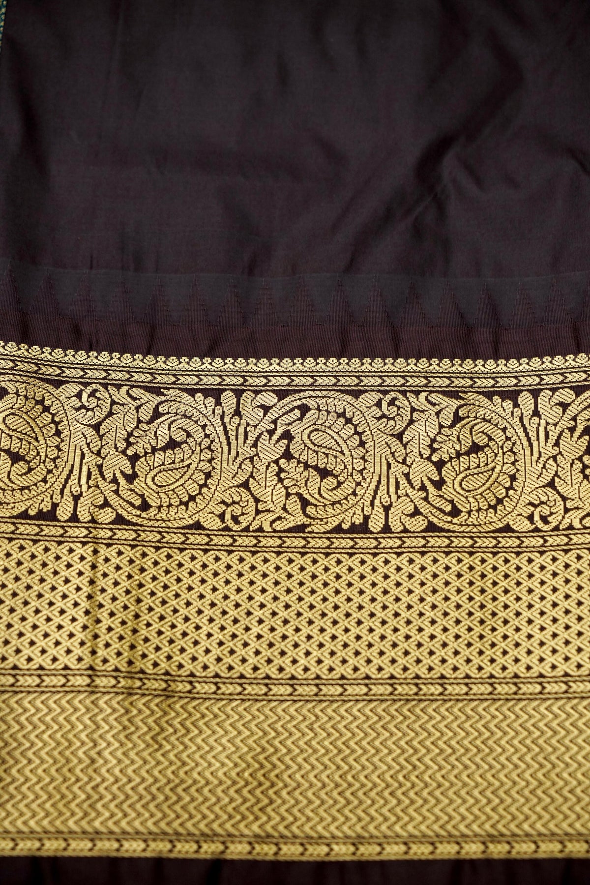 Suvarna - Bright Turquoise Blue Gadwal Silk Saree with Brown Gold Border
