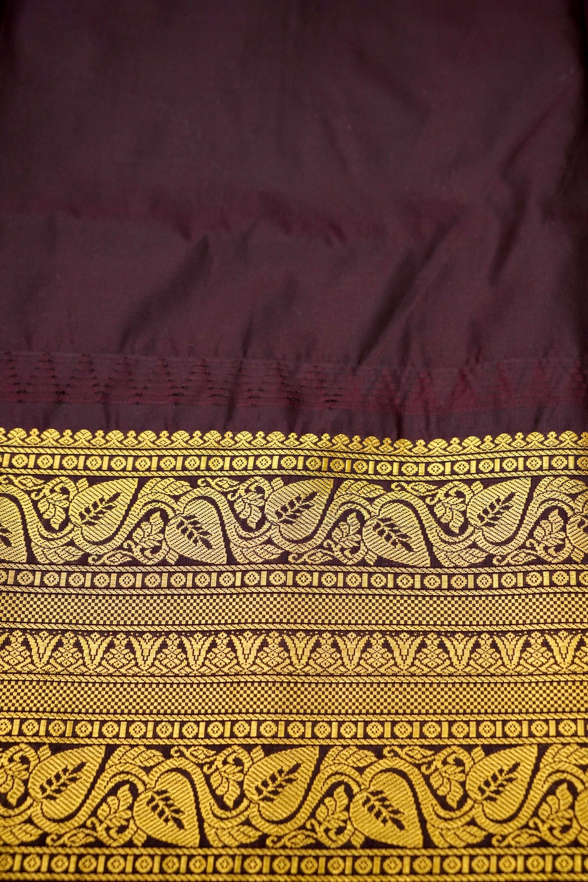 Suvarna - Mustard Orange Gadwal Silk Saree with Dark Maroon Gold Border