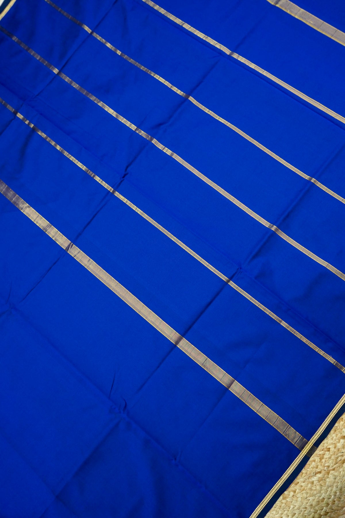 Suvarna - Royal Blue Mysore Crepe Silk Saree with Gold Fine Border