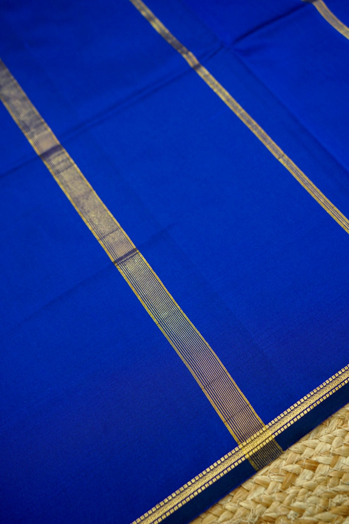 Suvarna - Royal Blue Mysore Crepe Silk Saree with Gold Fine Border