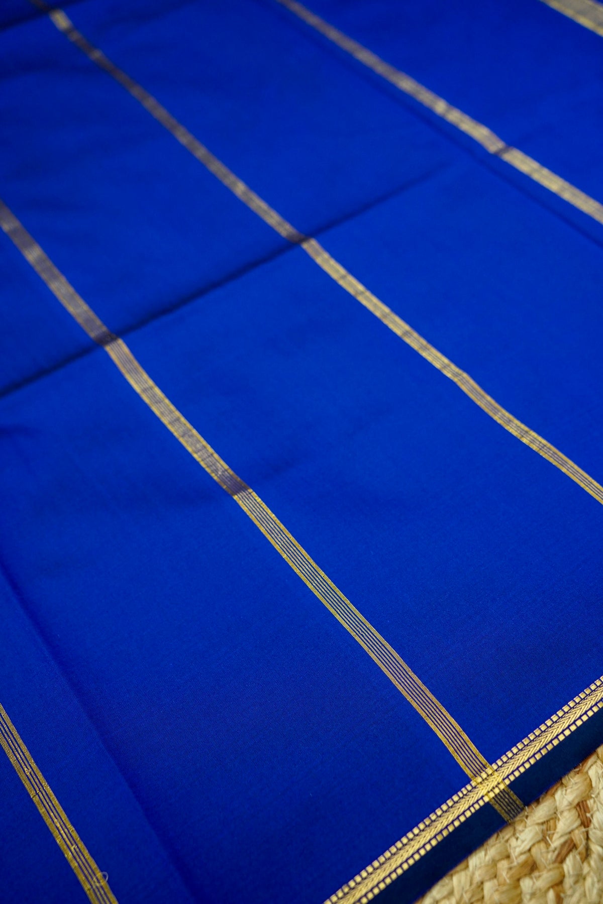 Suvarna - Royal Blue Mysore Crepe Silk Saree with Gold Fine Border