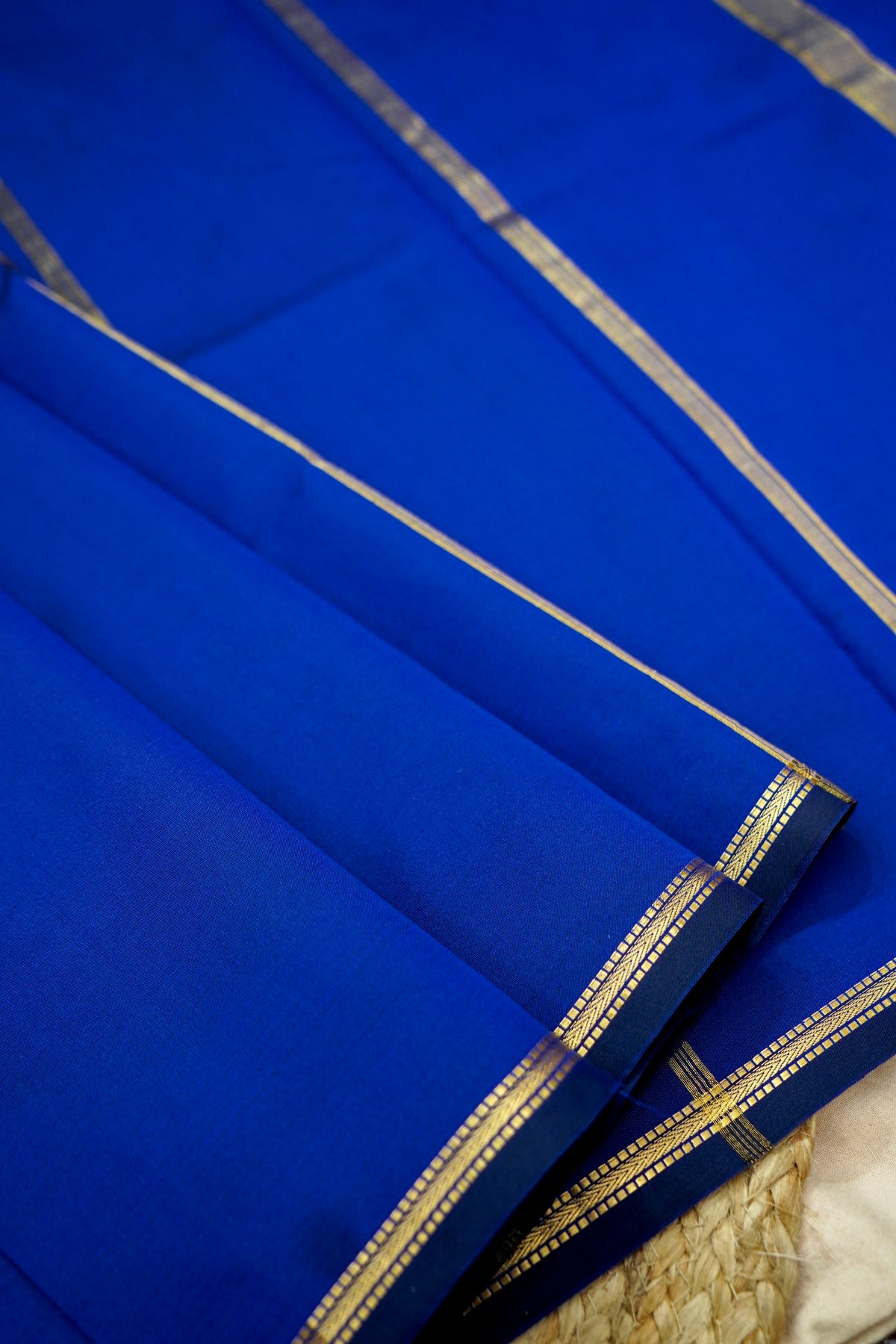 Suvarna - Royal Blue Mysore Crepe Silk Saree with Gold Fine Border