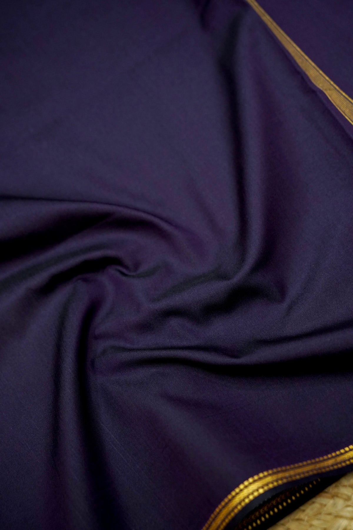 Suvarna - Deep Navy Blue Mysore Crepe Silk Saree with Gold Fine Border