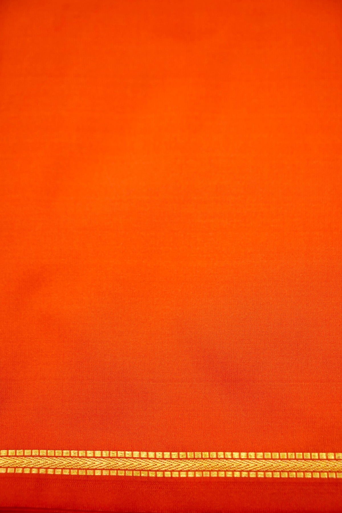Suvarna - Vibrant Orange Mysore Crepe Silk Saree with Gold Fine Border