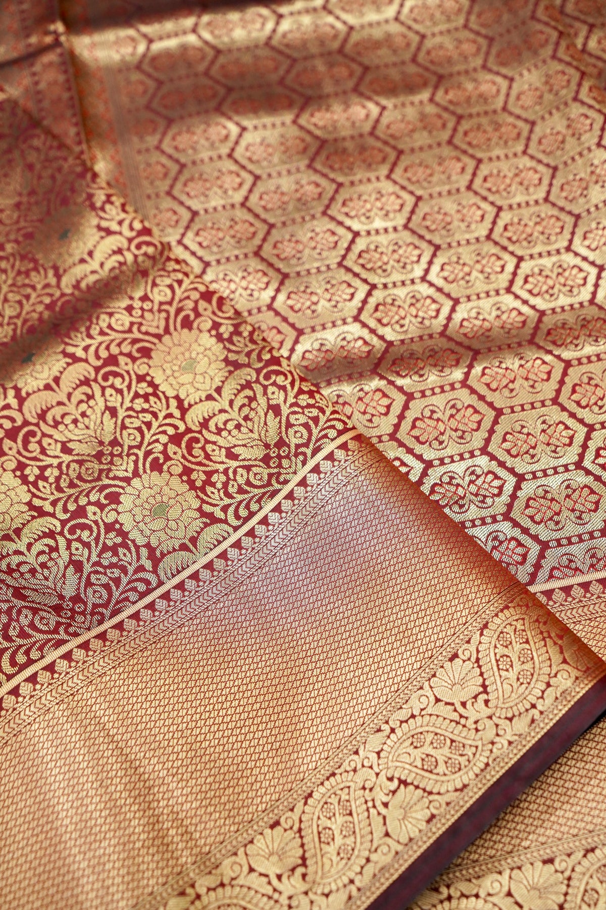 Suvarna - Maroon Red Dharmavaram Tissue Silk Saree