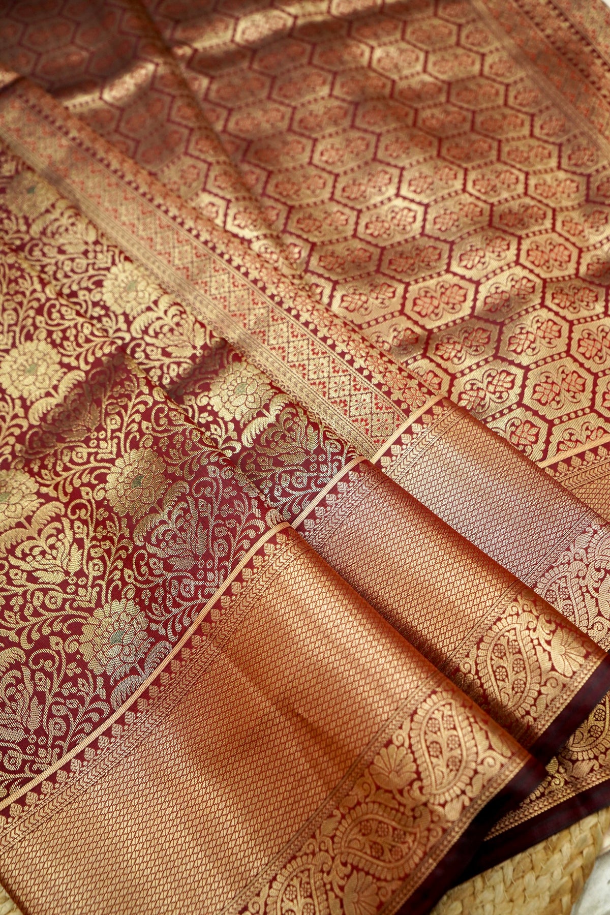 Suvarna - Maroon Red Dharmavaram Tissue Silk Saree