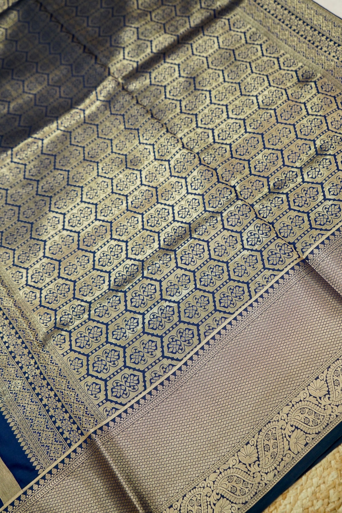 Suvarna - Navy Blue Dharmavaram Tissue Silk Saree