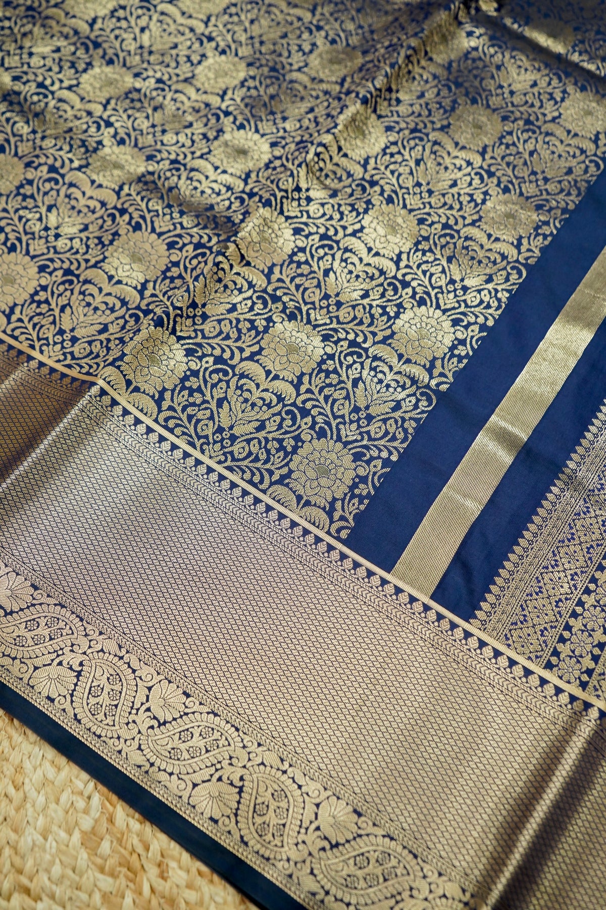 Suvarna - Navy Blue Dharmavaram Tissue Silk Saree