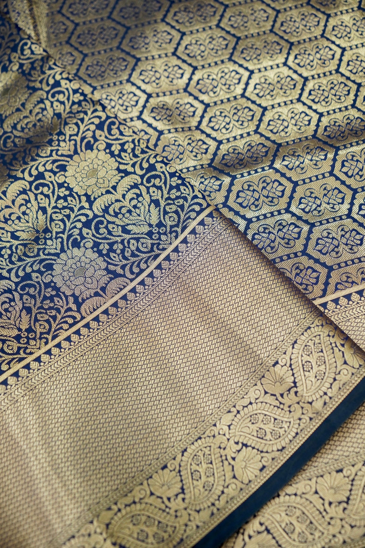 Suvarna - Navy Blue Dharmavaram Tissue Silk Saree