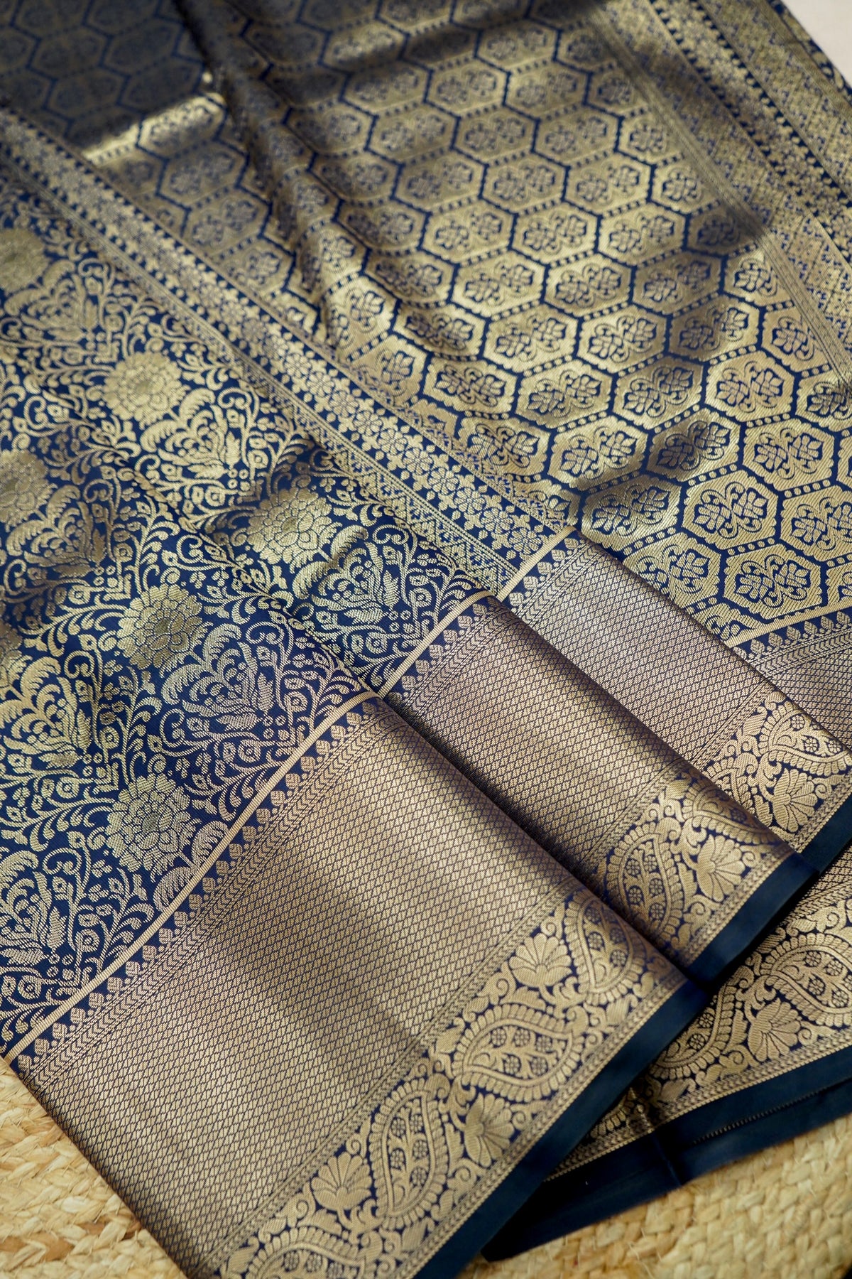 Suvarna - Navy Blue Dharmavaram Tissue Silk Saree