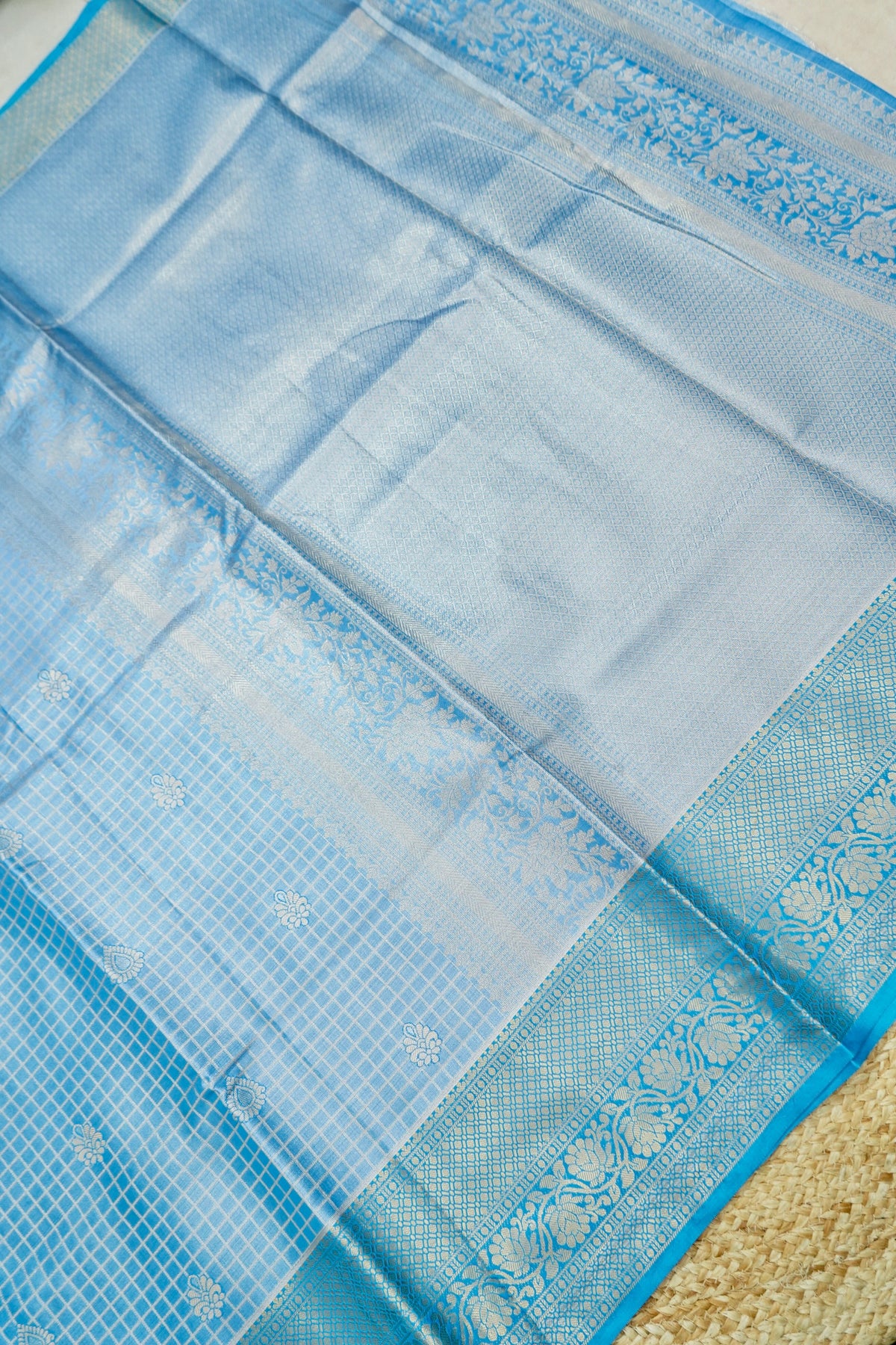 Suvarna - Powder Blue Dharmavaram Tissue Silk Saree
