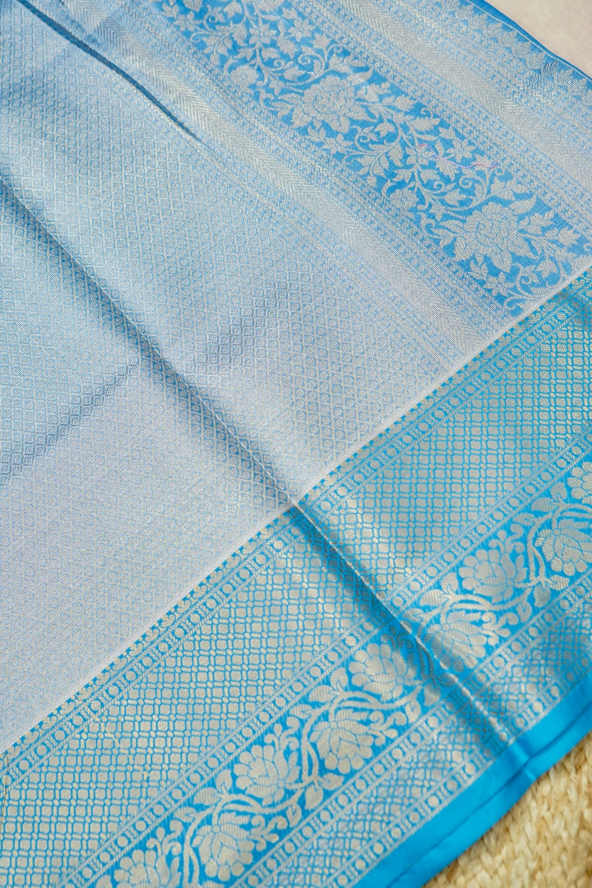 Suvarna - Powder Blue Dharmavaram Tissue Silk Saree