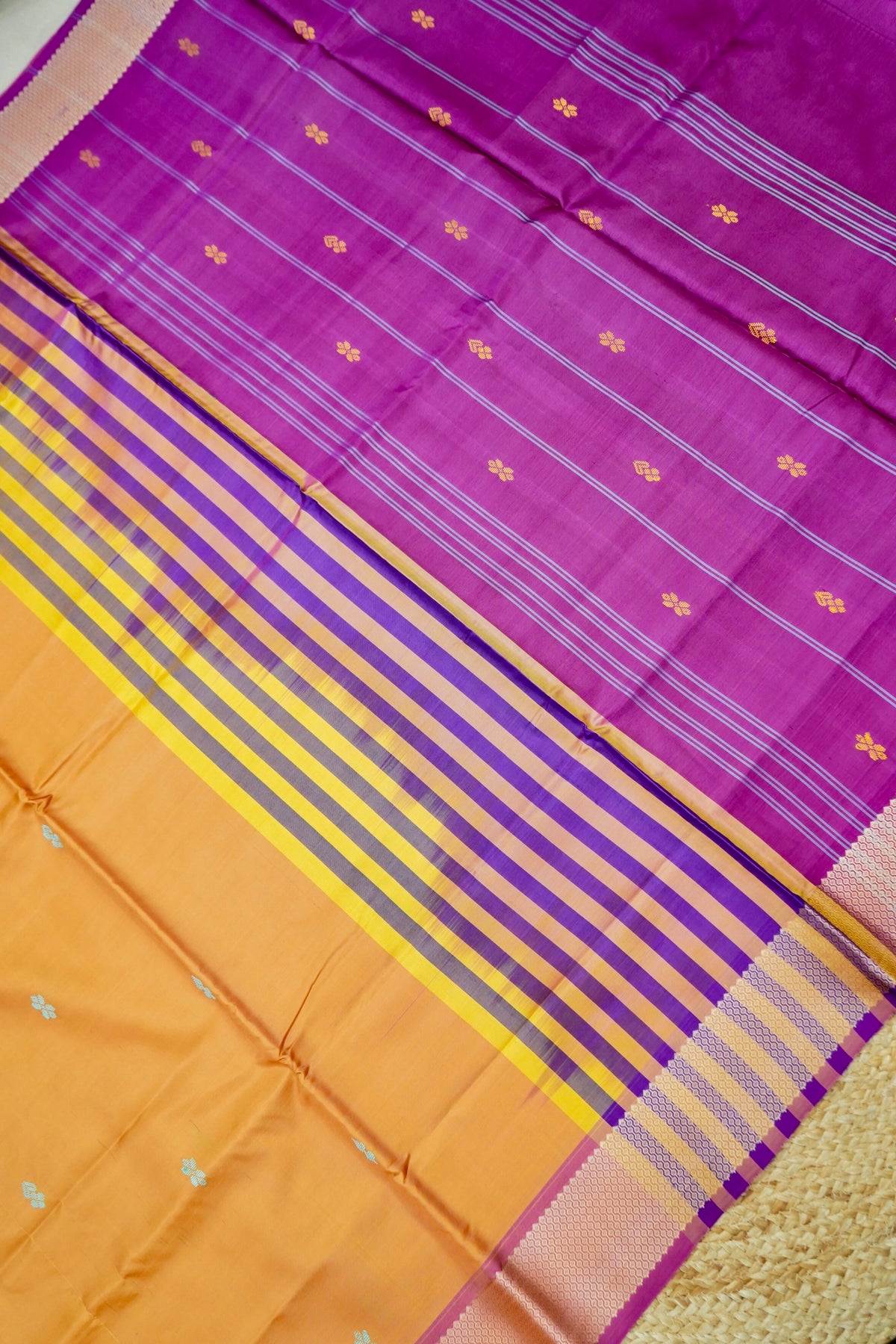 Suvarna - Apricot Orange Maheshwari Silk Saree