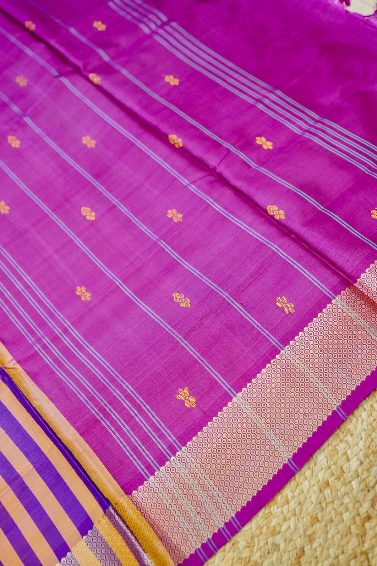 Suvarna - Apricot Orange Maheshwari Silk Saree