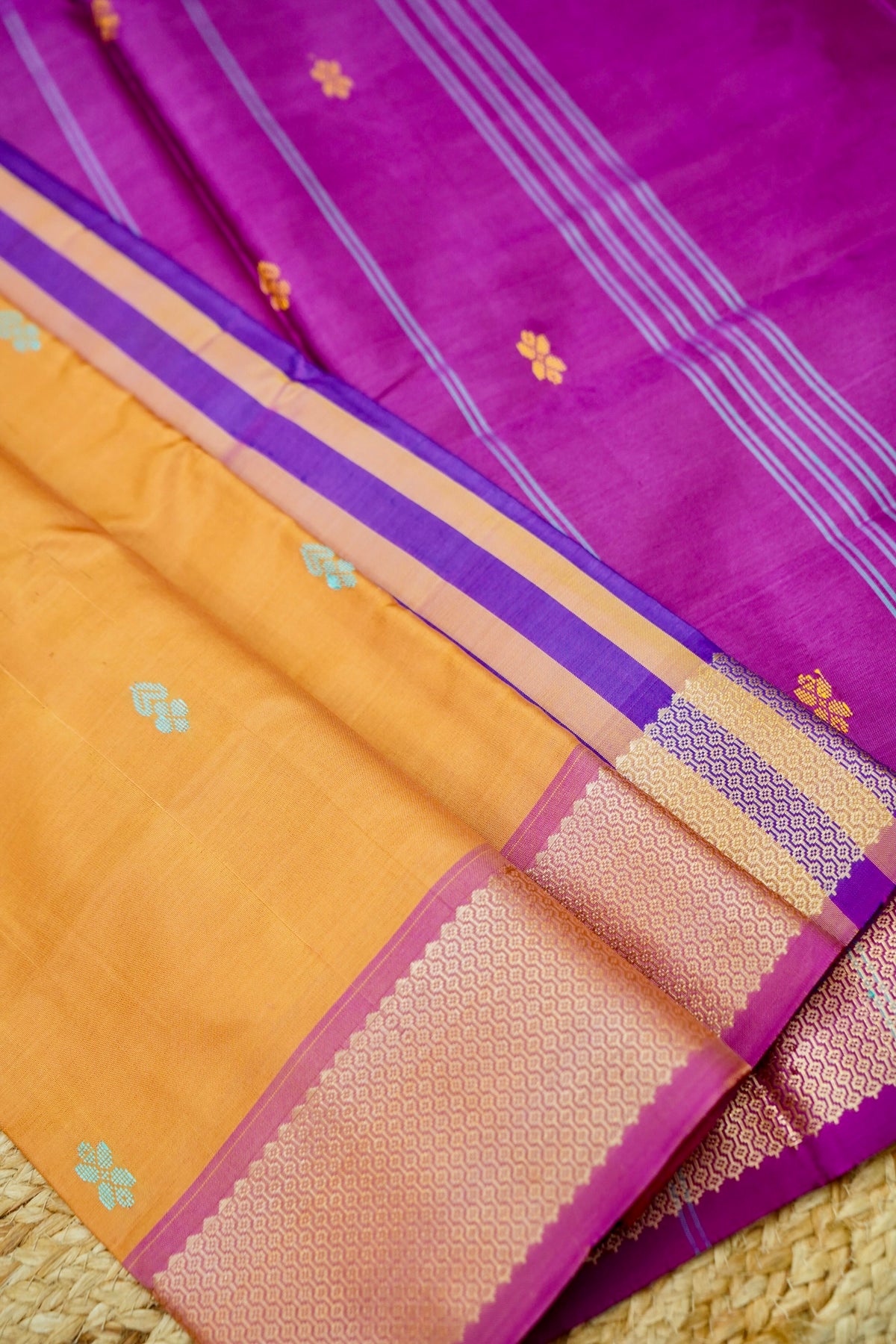 Suvarna - Apricot Orange Maheshwari Silk Saree