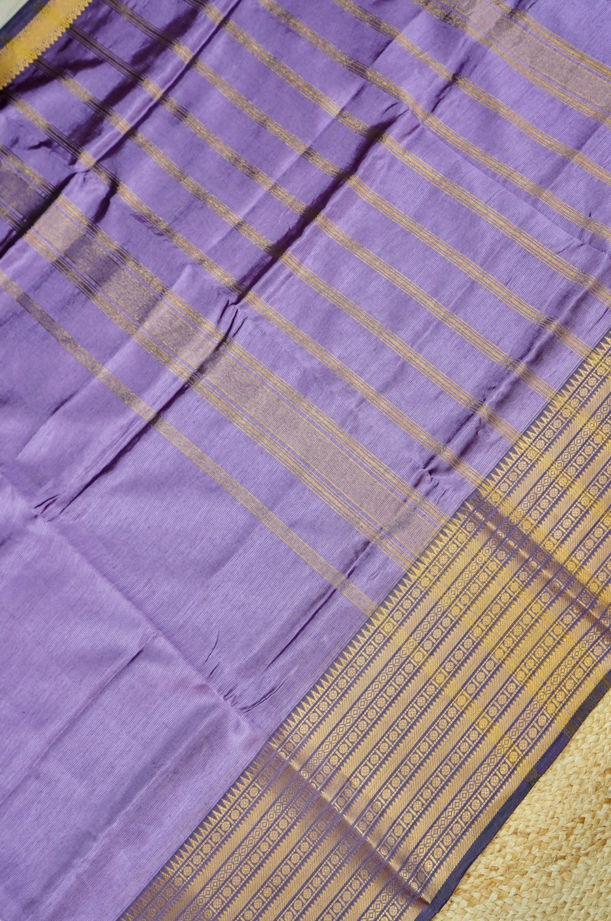 Suvarna - Lavender Gadwal Silk Saree with Antique Gold Zari Border