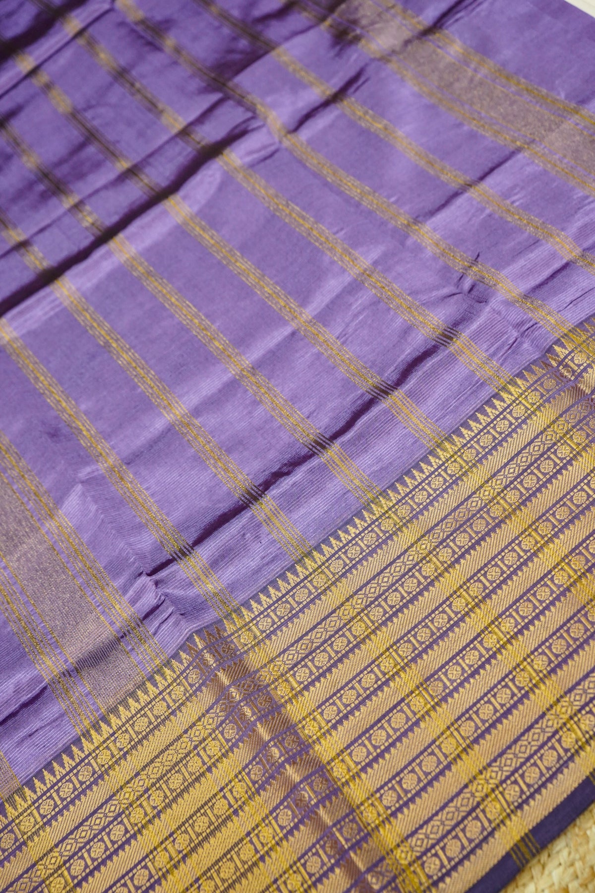 Suvarna - Lavender Gadwal Silk Saree with Antique Gold Zari Border
