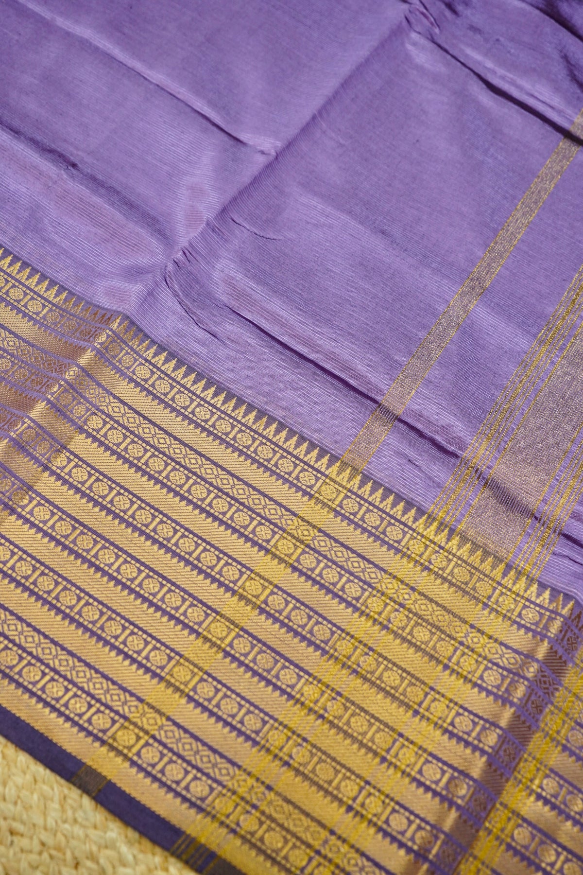Suvarna - Lavender Gadwal Silk Saree with Antique Gold Zari Border