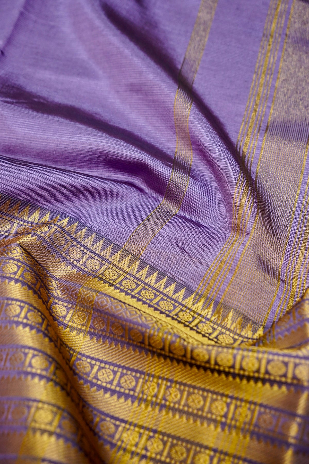 Suvarna - Lavender Gadwal Silk Saree with Antique Gold Zari Border