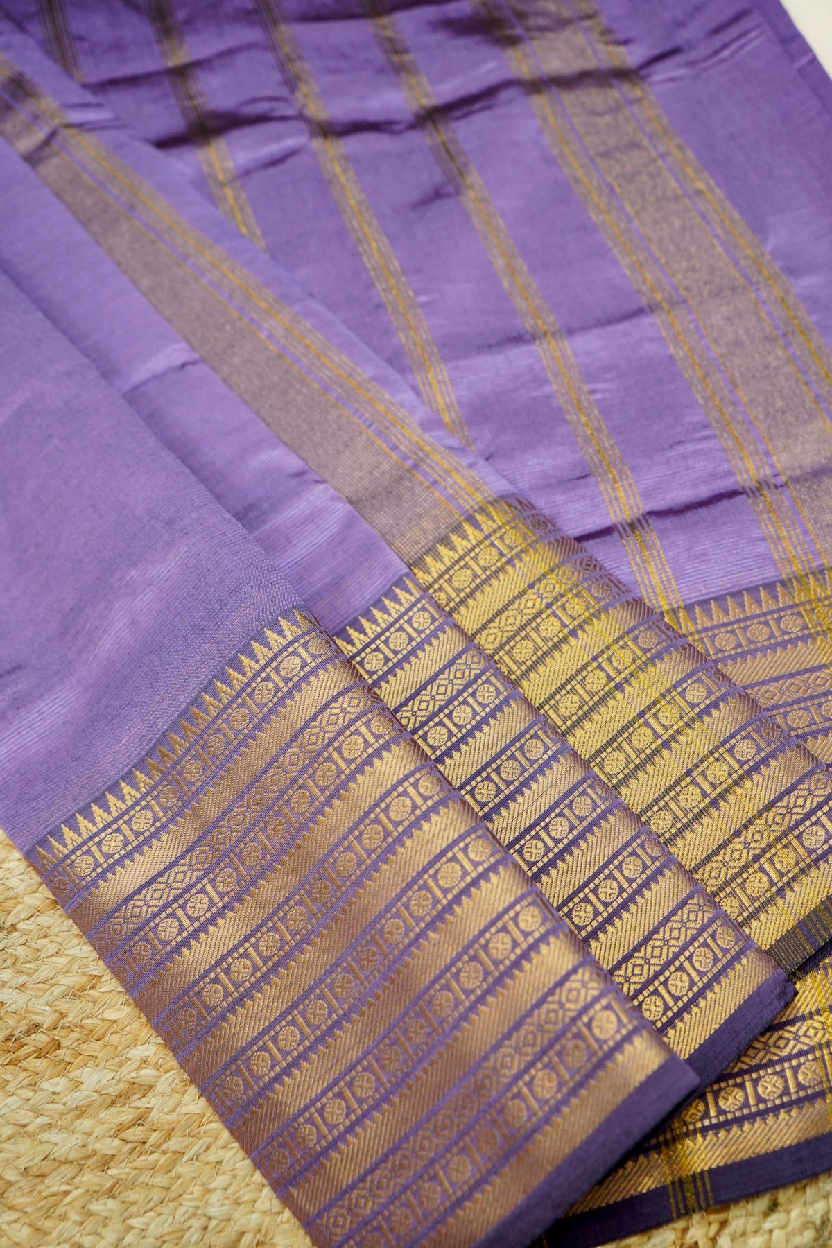 Suvarna - Lavender Gadwal Silk Saree with Antique Gold Zari Border