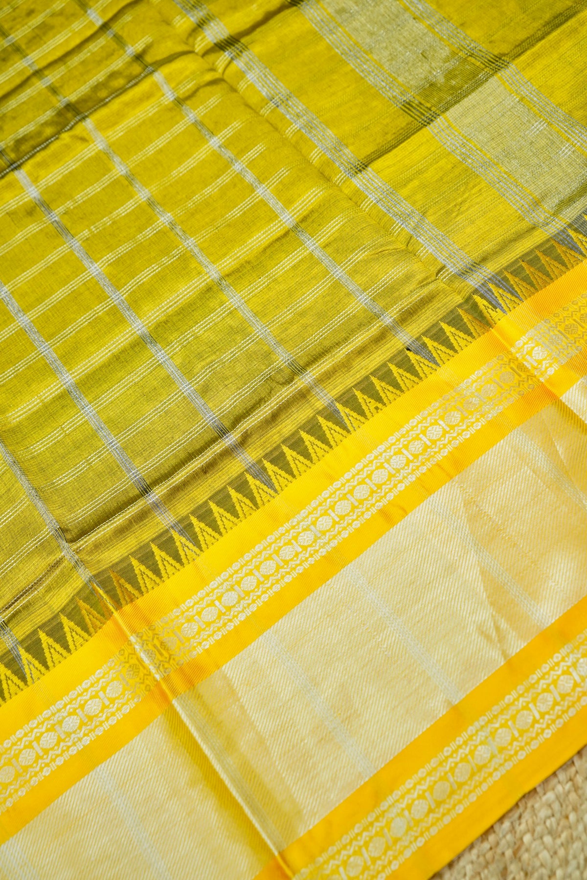 Suvarna - Lavender Purple Gadwal Silk Saree with Mustard Gold Border