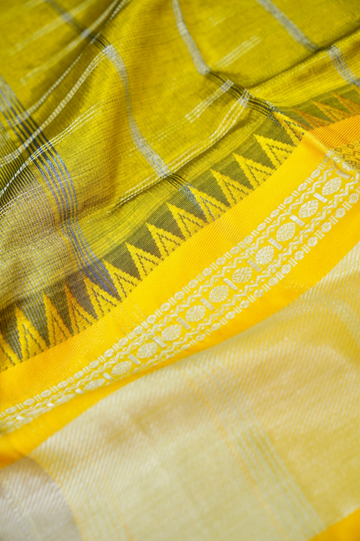 Suvarna - Lavender Purple Gadwal Silk Saree with Mustard Gold Border