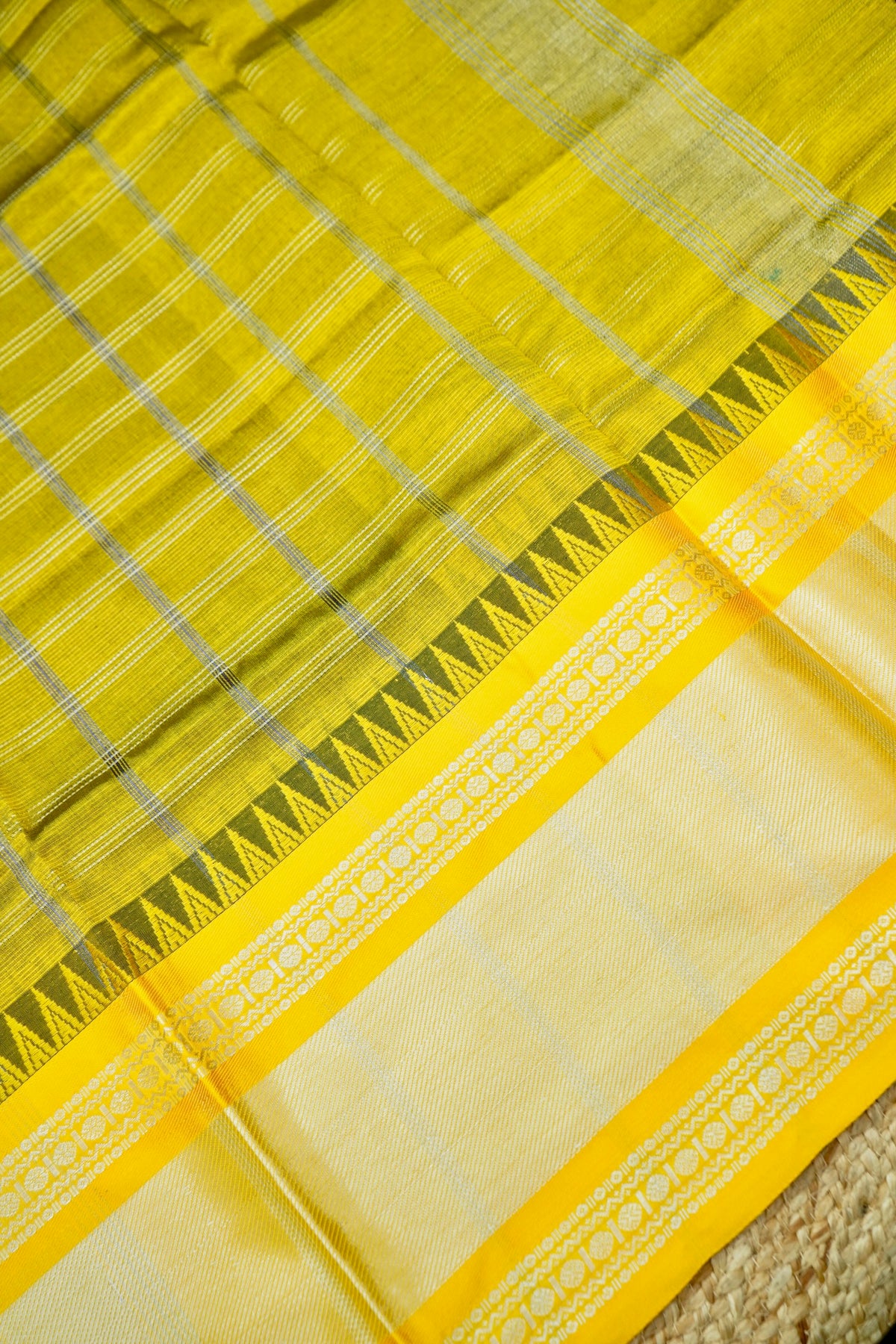 Suvarna - Deep Magenta Purple Gadwal Silk Saree with Mustard Gold Border