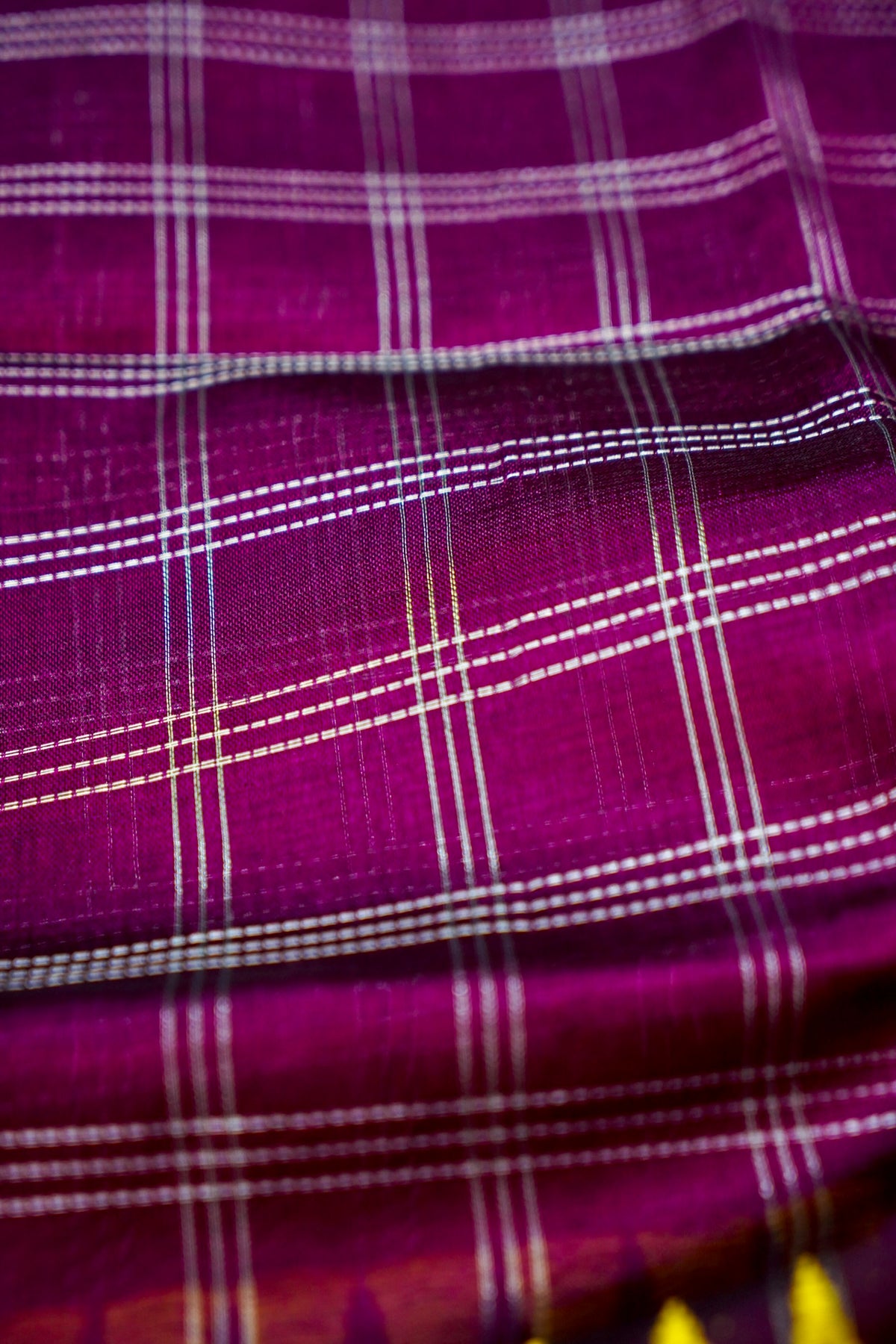 Suvarna - Deep Magenta Purple Gadwal Silk Saree with Mustard Gold Border